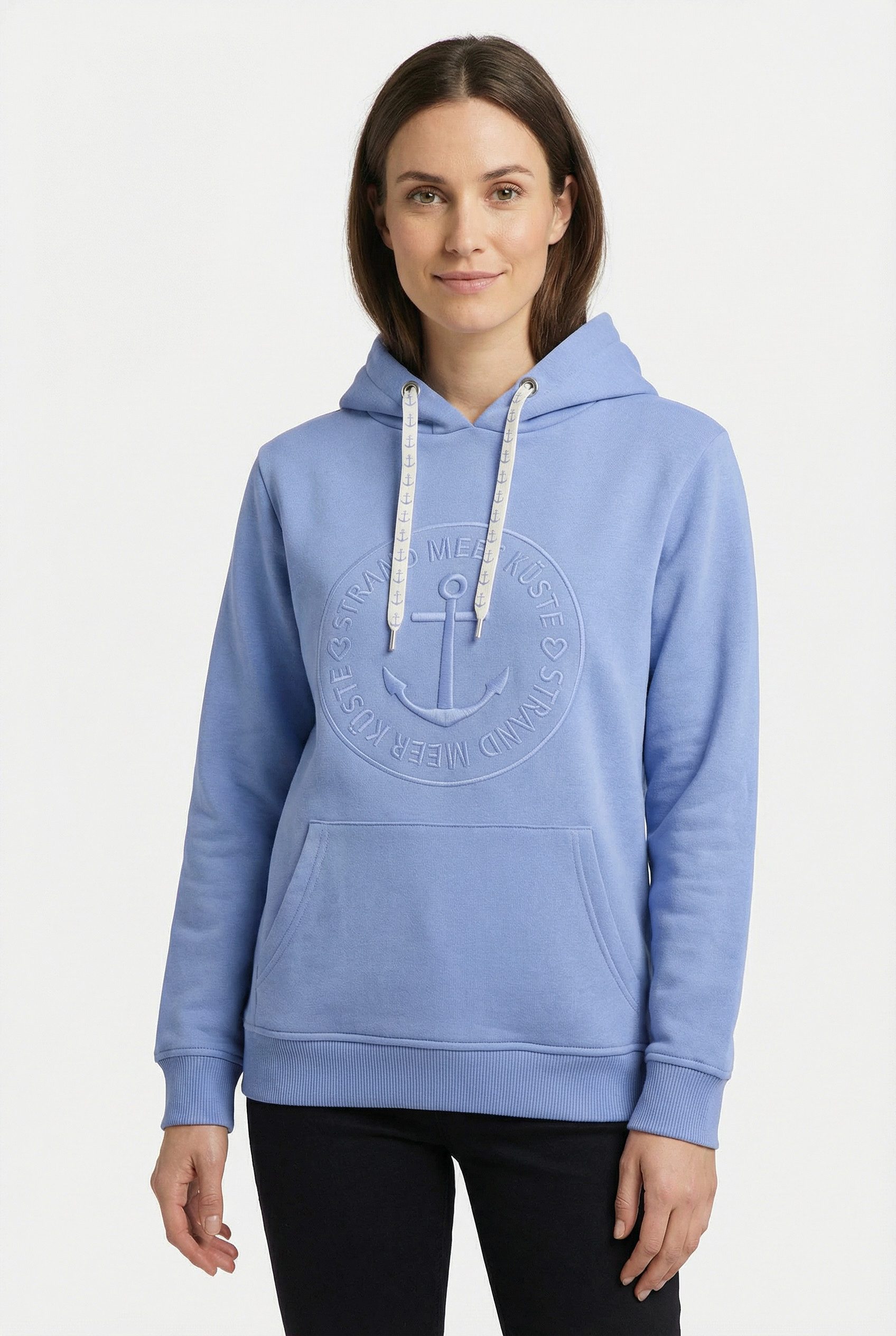 Zwillingsherz Hoodie Strand Meer Küste mit Kapuze und gleichfarbig gesticktem Ankermotiv