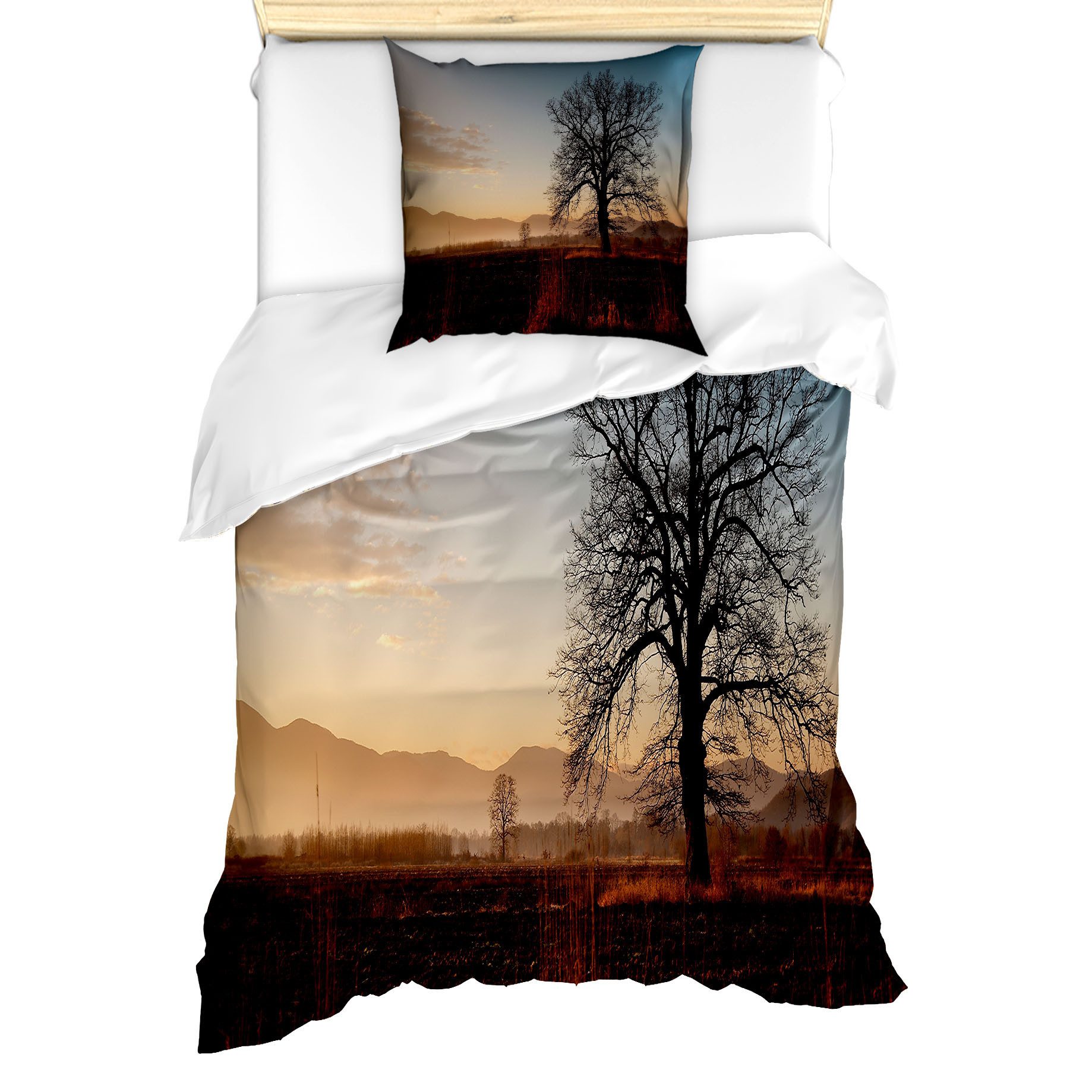 Abakuhaus Постельное белье Milbensicher Всеrgiker geeignet mit Kissenbezug, Microfaser, Baum Landschaft Herbst Dämmerung