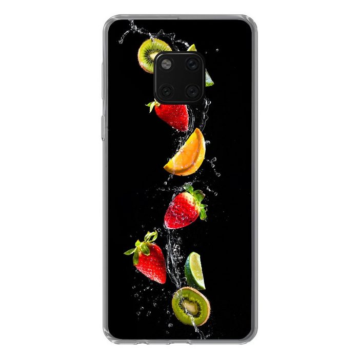MuchoWow Handyhülle Obst - Wasser - Schwarz - Stillleben Erdbeere - Kiwi Handyhülle Huawei Mate 20 Pro Handy Case Silikon Bumper Case