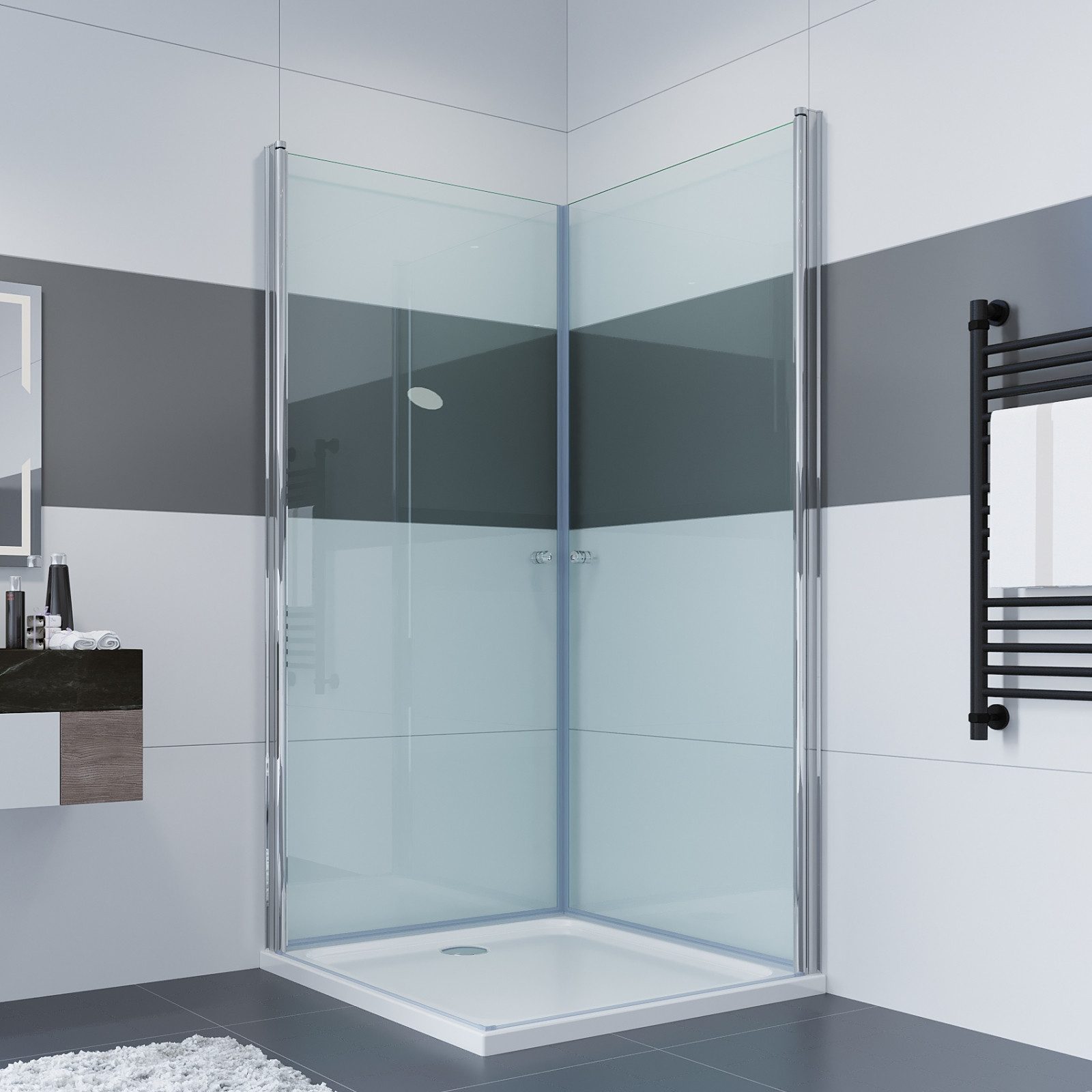 IMPTS Eckdusche Duschkabine Eckeinstieg Pendeltür Doppelt Schwingtüre, BxT: 70x70 cm, Sicherheitsglas, Set, mit hochwertigen Aluminiumprofilen in chrome, Doppelt Schwingtür Pendeltür Duschwand Duschabtrennung
