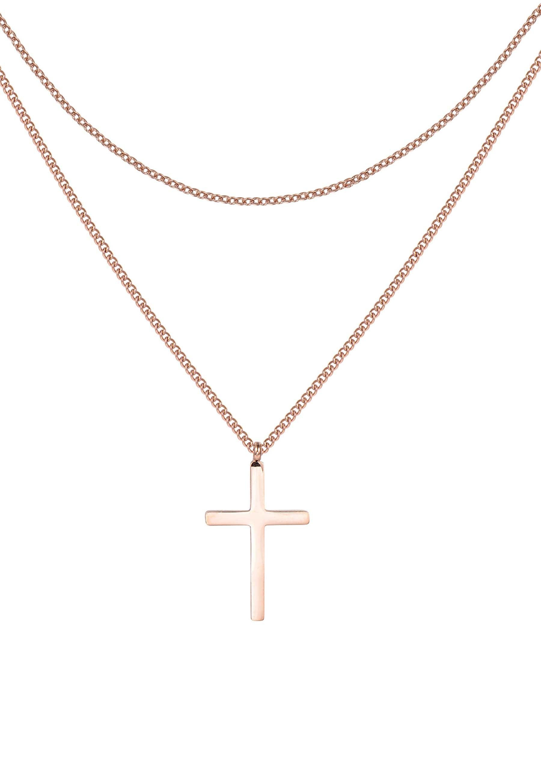 Hey Happiness Kreuzkette Layered, wasserfest, Herren Kette mit Kreuz Anhänger