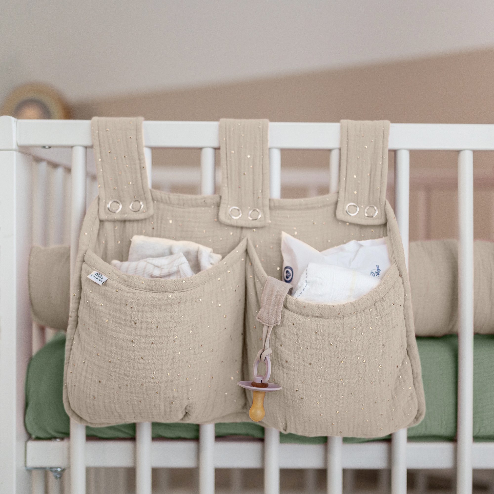 lilimaus Betttasche Bett-Organizer für Kinderbett - Tasche für Spielzeug & Bücher (1-tlg), Bücher & Kuscheltiere griffbereit am Bett - optional mit Gold