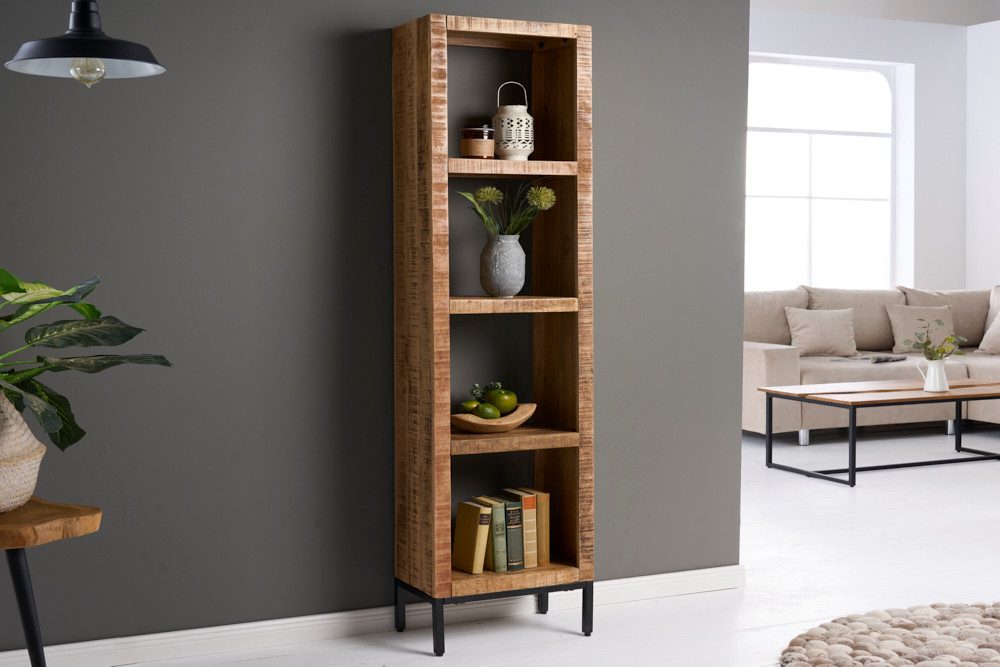riess-ambiente Standregal IRON CRAFT 176cm natur / schwarz, Einzelartikel 1-tlg., Wohnzimmer · Massivholz · 4 Fächer · Raumtrenner · Schlafzimmer