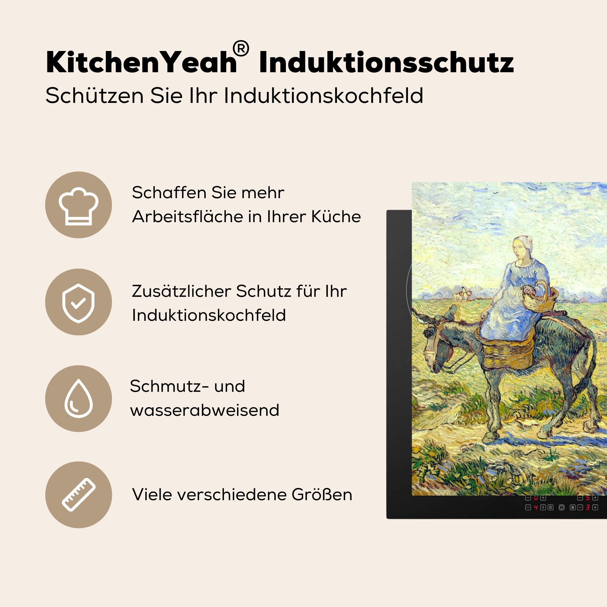Gogh, van - dem Bauernpaar Weg für von Vincent (1 Herdblende-/Abdeckplatte zur MuchoWow Arbeit auf tlg), Vinyl, küche Ceranfeldabdeckung, Gemälde 78x78 cm, Arbeitsplatte
