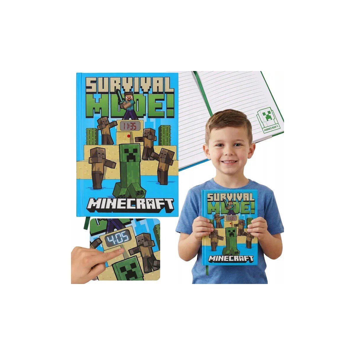 Minecraft Kreativset Minecraft Fight A/5 liniertes Notizbuch mit eingebauter Uhr