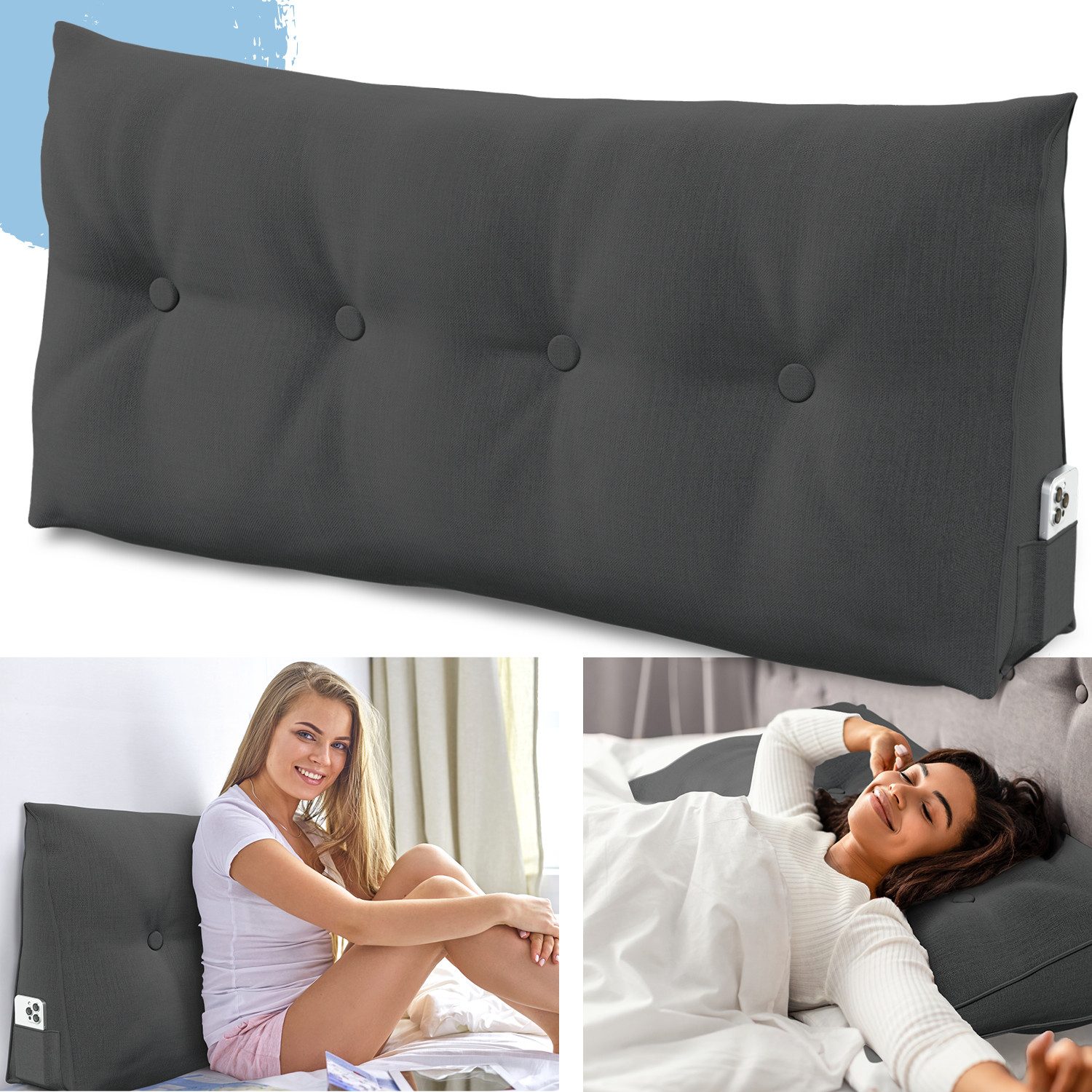 ELONEO Rückenkissen Keilkissen für Bett und Sofa, Lesekissen mit praktische günstig online kaufen