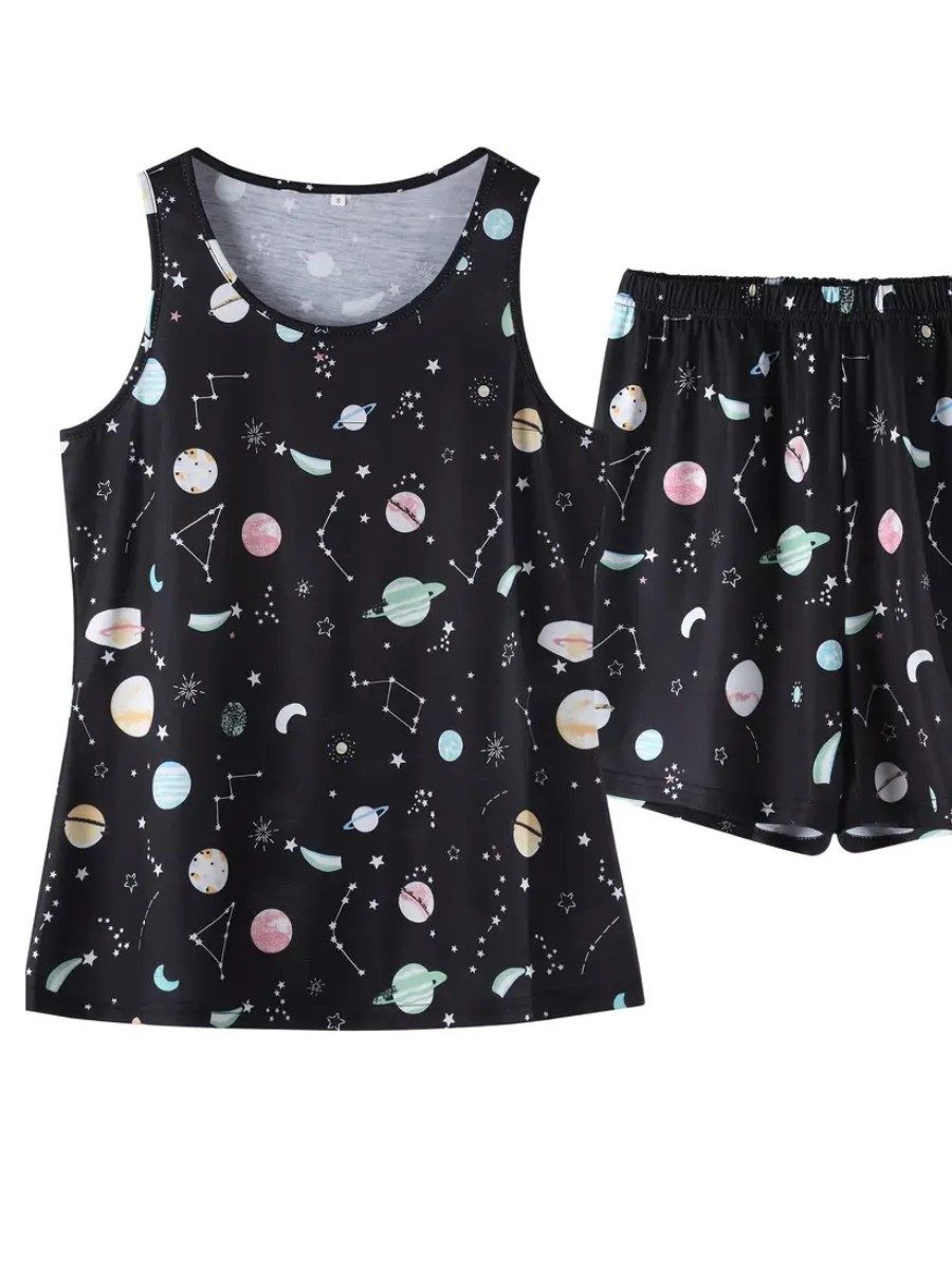 Elegant Love Shorty Damen Pyjama-Set – Elegante Nachtwäsche & Loungewear (Schlafanzug Set, 2 tlg., ärmelloses Top und Shorts) Bequeme Homewear mit Druckmuster – ideal für Sommer und Übergangszeit