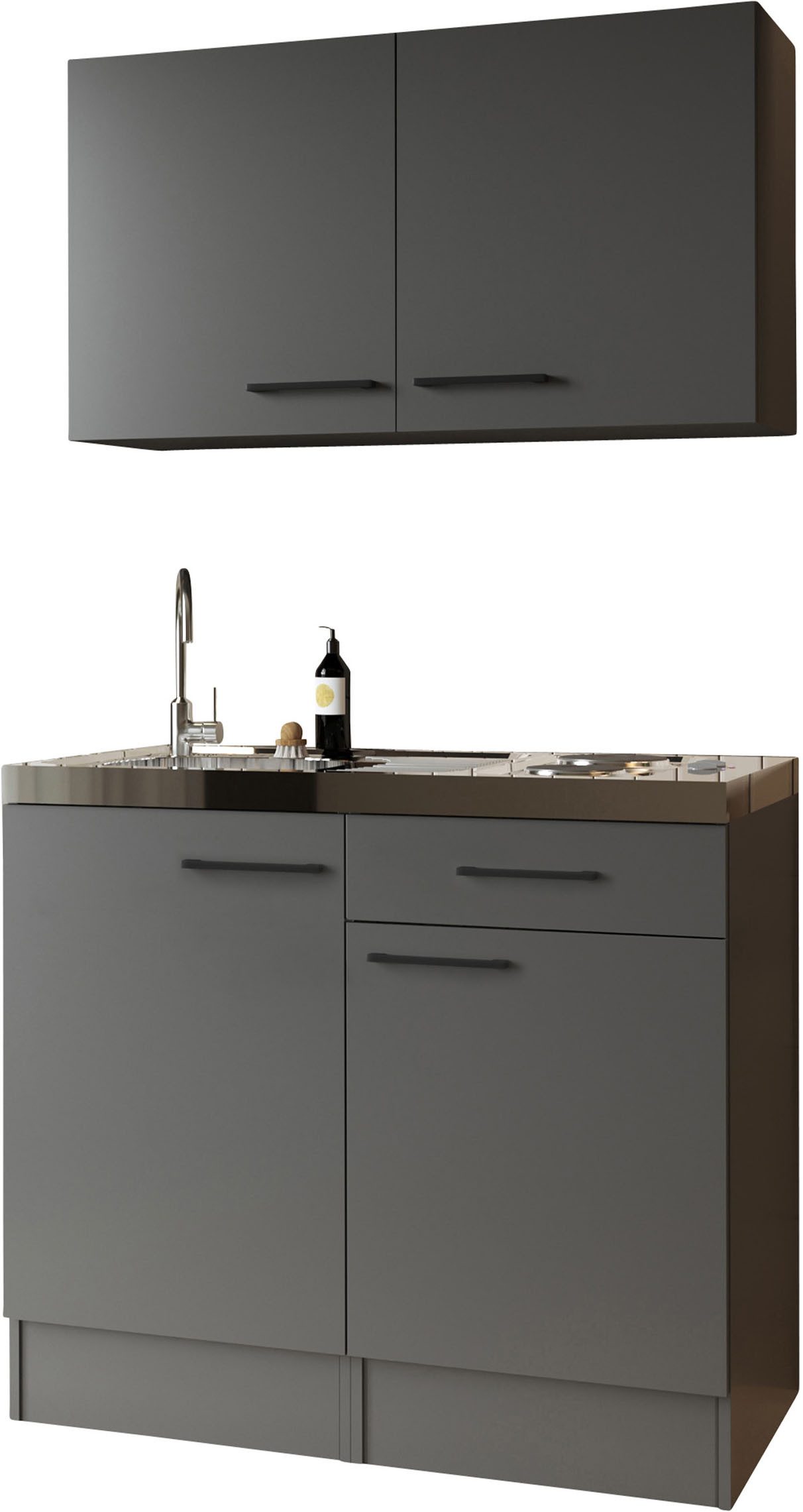 RESPEKTA Pantryküche Oliver, zerlegt, mit Oberschränken, Massekochfeld und Soft-Close, 100 cm