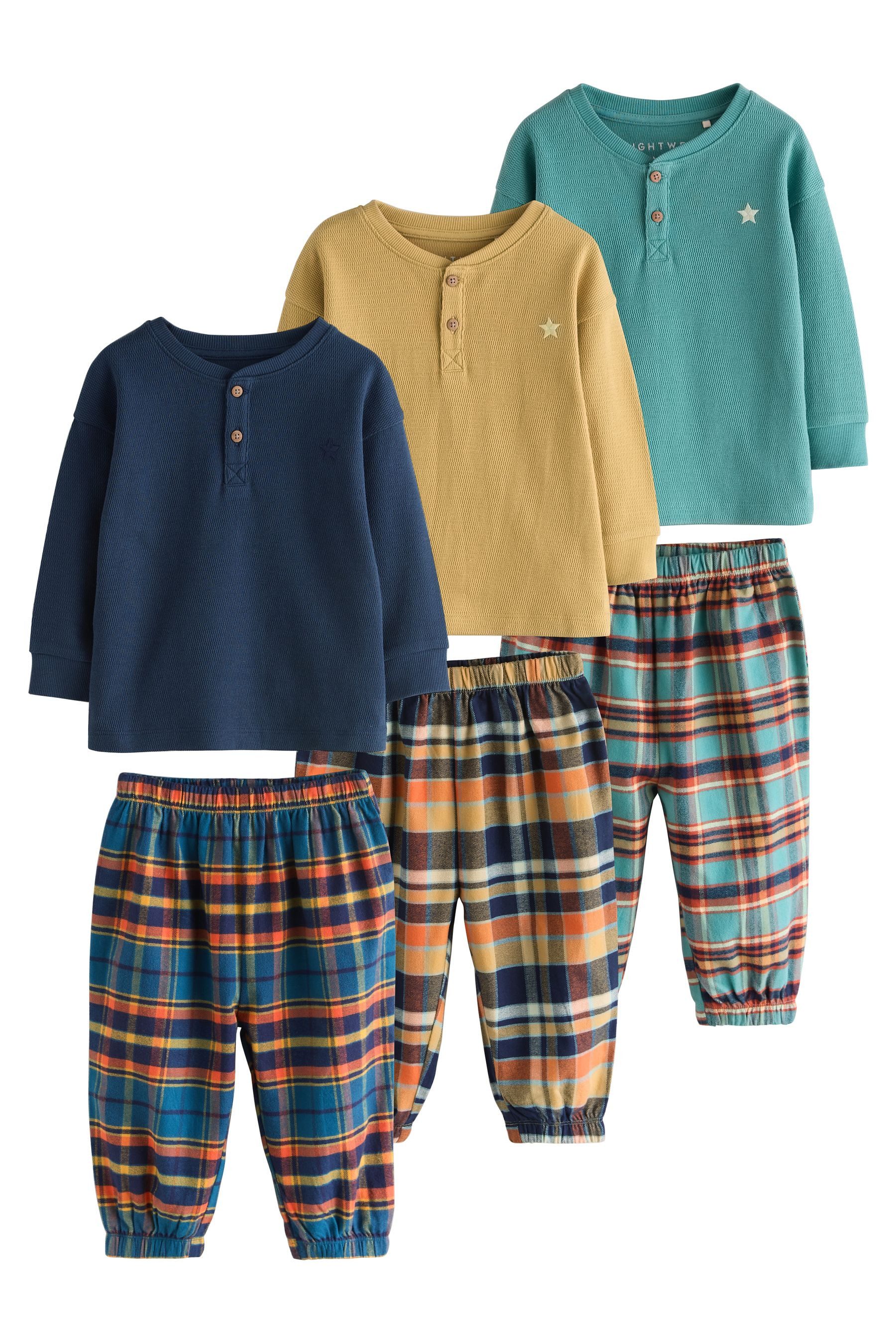 Next Pyjama Gewebte Schlafanzughose mit Karomuster, 3er-Pack (6 tlg)
