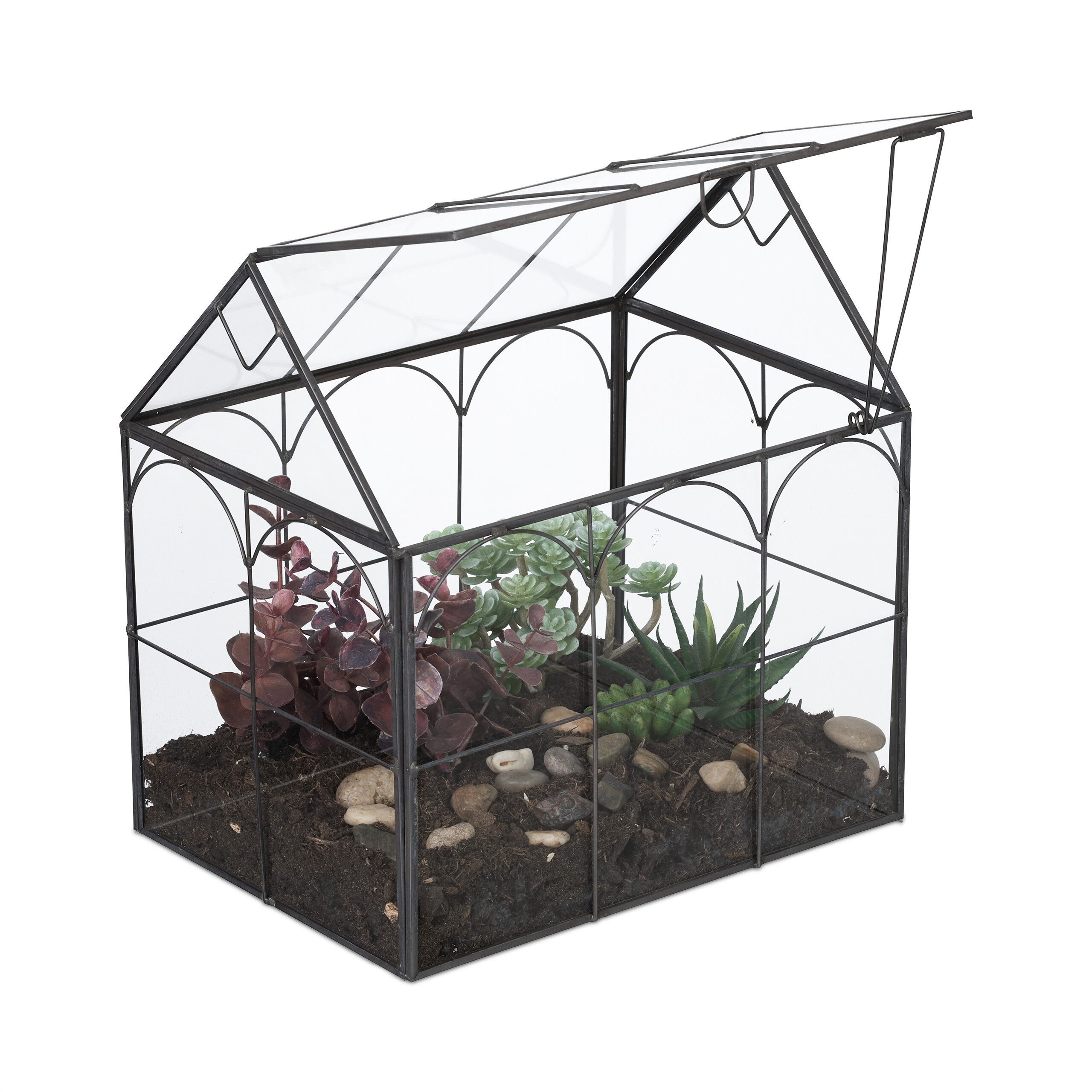 relaxdays Dekovase Pflanzenterrarium Glas Hausform (1 St), schwarz günstig online kaufen