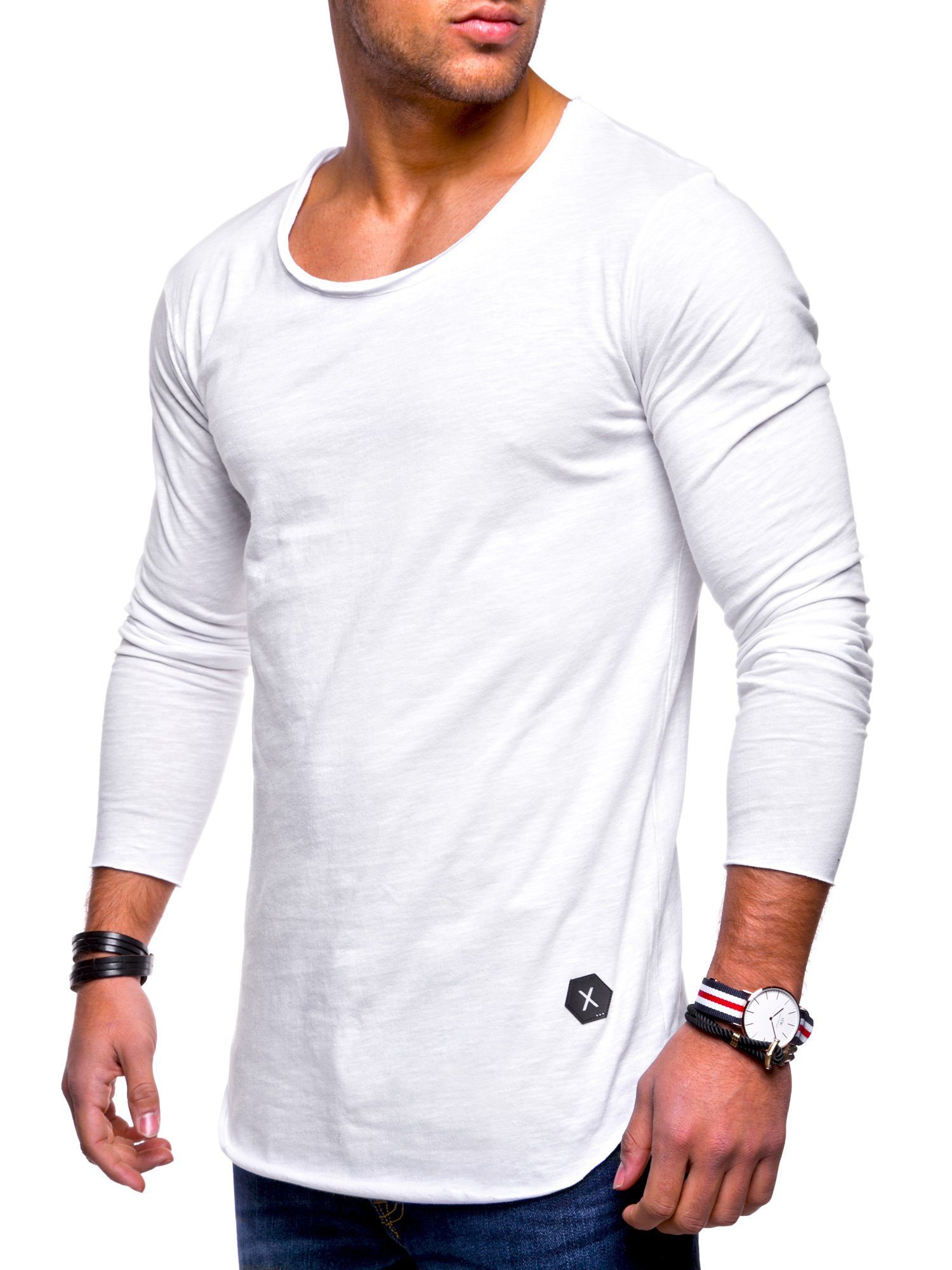 behype Langarmshirt Dust L/S mit weitem Halsausschnitt weiß | Shirts