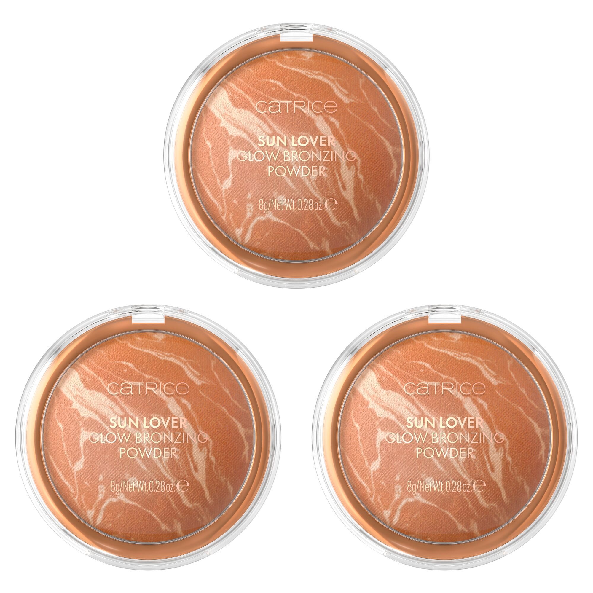Catrice Bronzer-Puder SUN LOVER GLOW BRONZING POWDER, 3-tlg., mit lichtreflektierenden Pigmenten für einen sunkissed Look