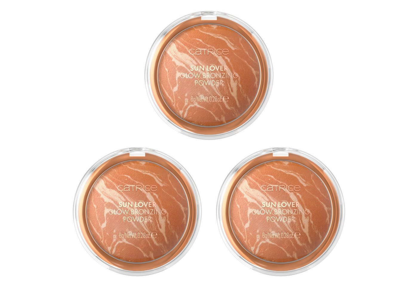 Catrice Bronzer-Puder SUN LOVER GLOW BRONZING POWDER, 3-tlg., mit lichtreflektierenden Pigmenten für einen sunkissed Look