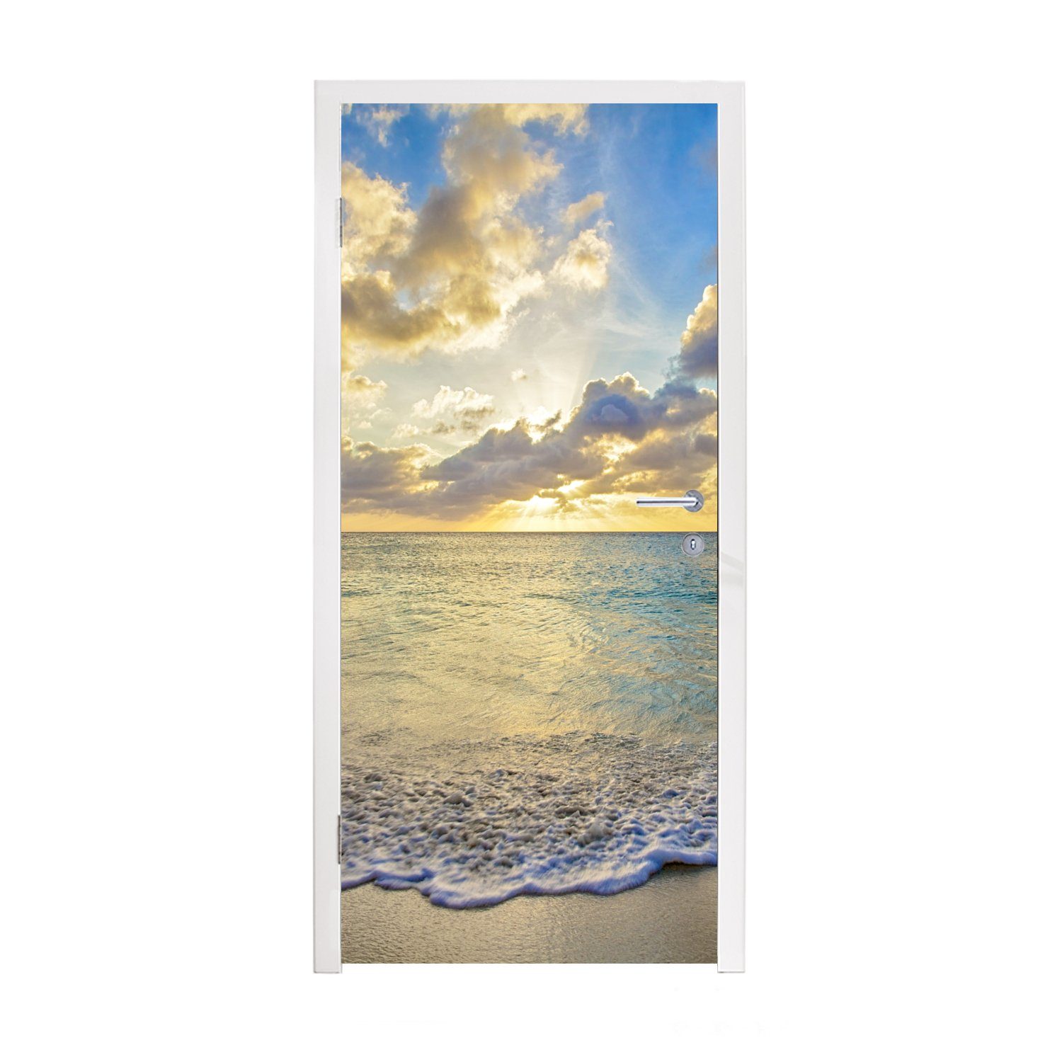 MuchoWow Türtapete Meer - Strand - Wolken - Sonne, Matt, bedruckt, (1 St), Fototapete für Tür, Türaufkleber, 75x205 cm | Türtapeten