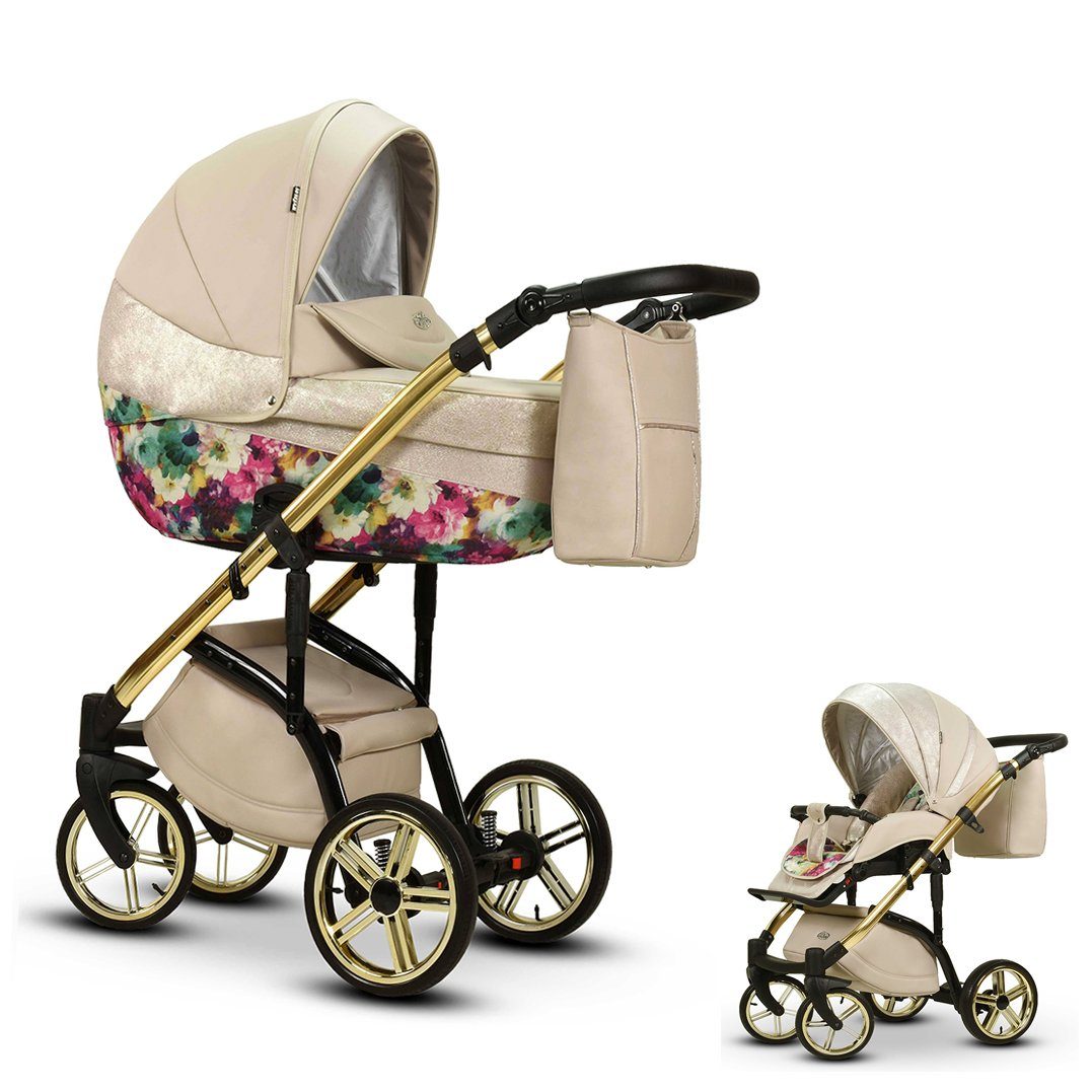 babies-on-wheels Kombi-Kinderwagen 2 in 1 Kinderwagen-Set Vip Lux - 11 Teile - in 16 Farben Sand-Blume