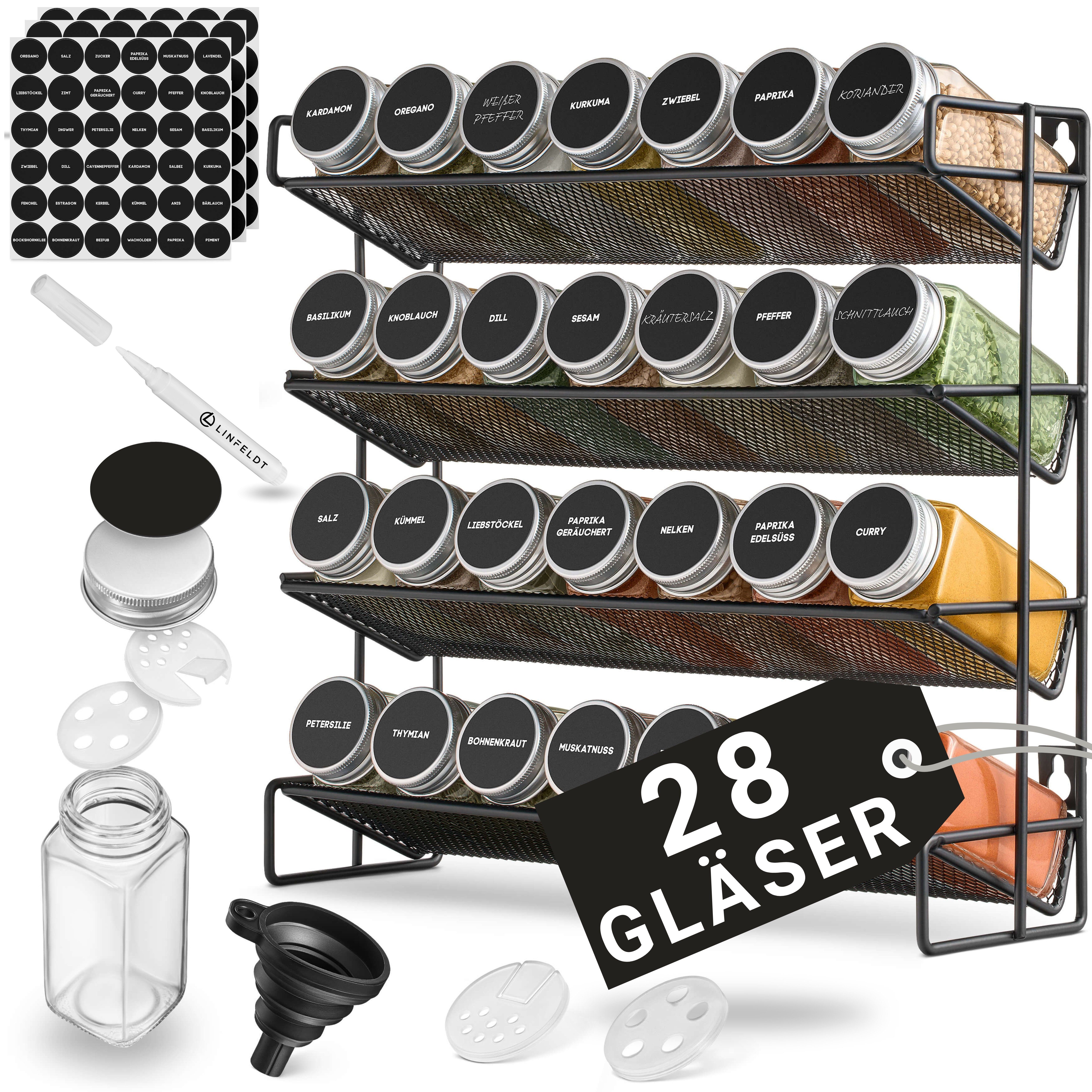LINFELDT Gewürzregal Gewürzregal 28 Gläser + 144x Sticker, Stift, Schrauben günstig online kaufen