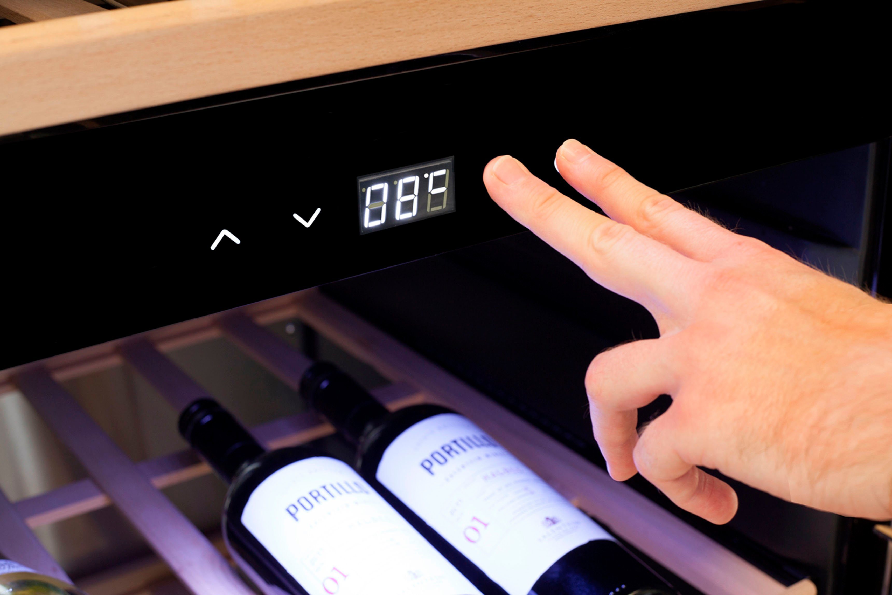 Caso Weinkühlschrank WineExclusive G, 66 LED bis EEK: 66 Flaschen 310 Smart getrennte Wi-Fi Smart,WineExclusive für 66 Flaschenhöhe (bei Temperaturanzeige Schwarz mm) 2 Temperaturzonen