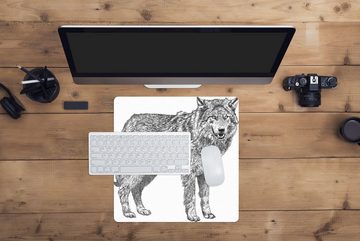MuchoWow Gaming Mauspad Wolf - Weiß - Skizze (1-St), Mousepad mit Rutschfester Unterseite, Gaming, 40x40 cm, XXL, Großes