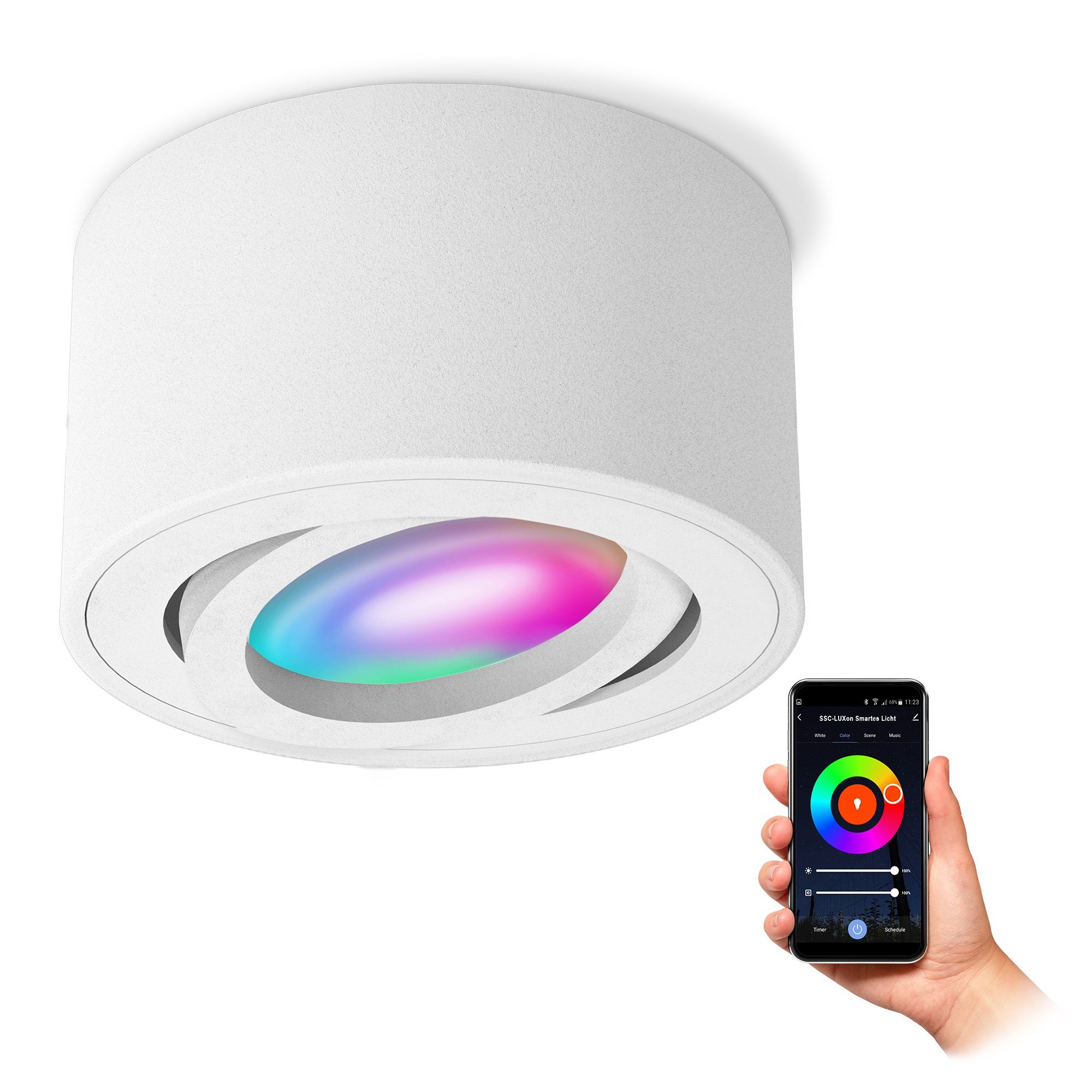 SSC-LUXon LED Накладной прожектор CELI-1WM Aufbauspot flach weiss schwenkbar mit WiFi RGB LED dimmbar, RGB & Weißtöne