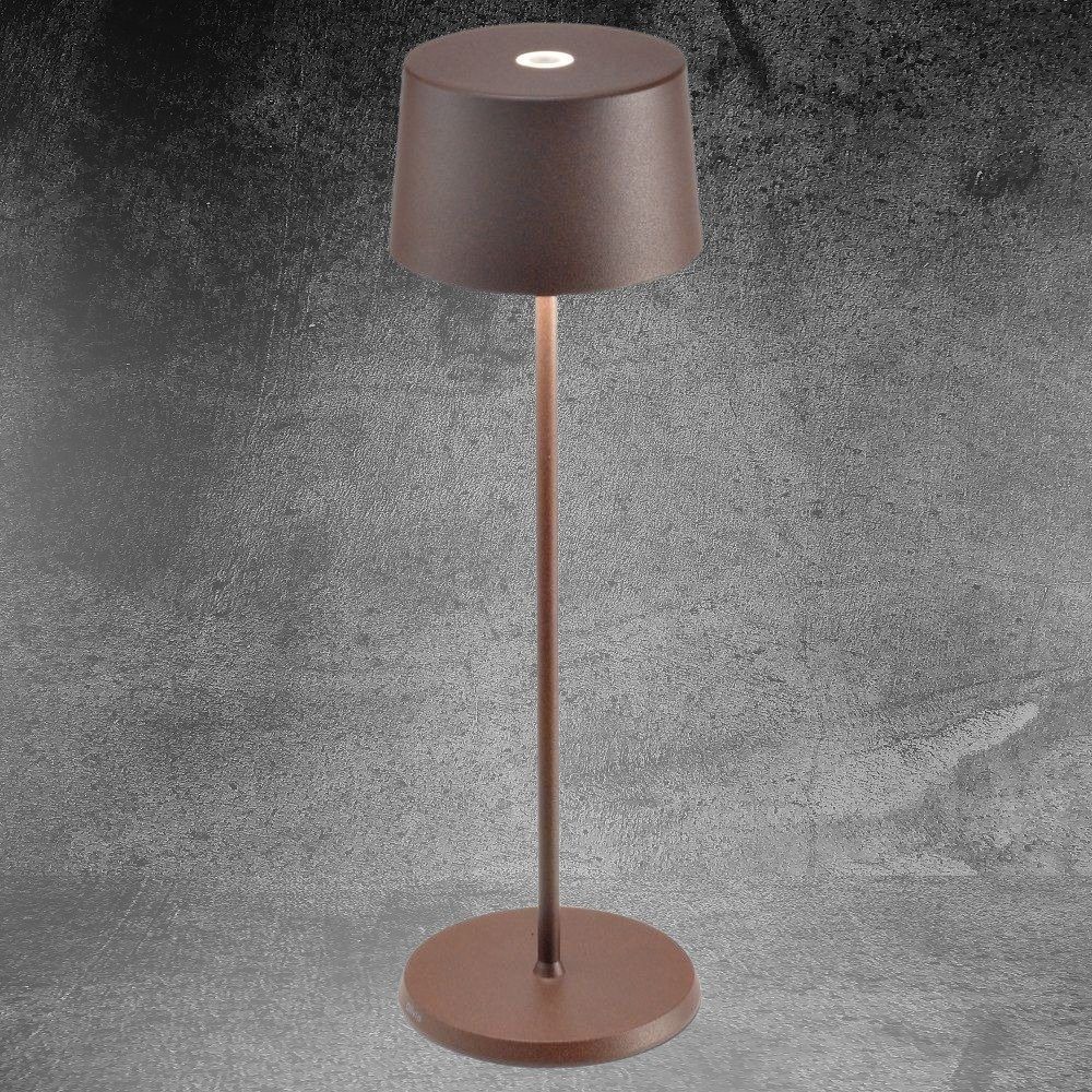 Zafferano LED Tischleuchte LED Olivia Tischlampe Tischleuchte, fest Leuchtmittel warmweiss, Pro 3000K enthalten: IP65 Rostbraun 2,2W Bronze, 150lm LED, Akkutischleuchte Nachttischlampe, keine verbaut, in Ja, Angabe