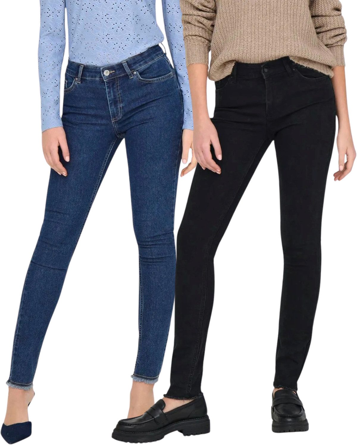 ONLY Skinny-fit-Jeans Fransen Jeanshose im Doppelpack