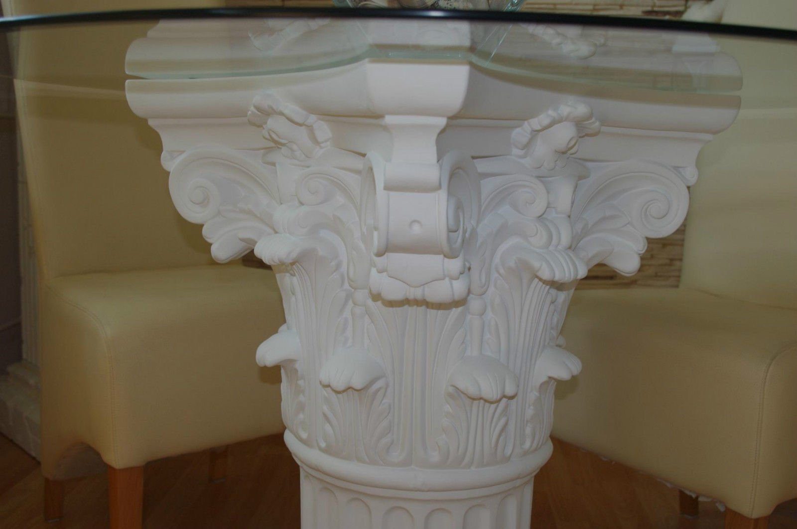 Wohndesign Säule Glas Tafeltisch Küchentisch Esstisch Steinmöbel Säulen-Esstisch Antikes Runder Esszimmer