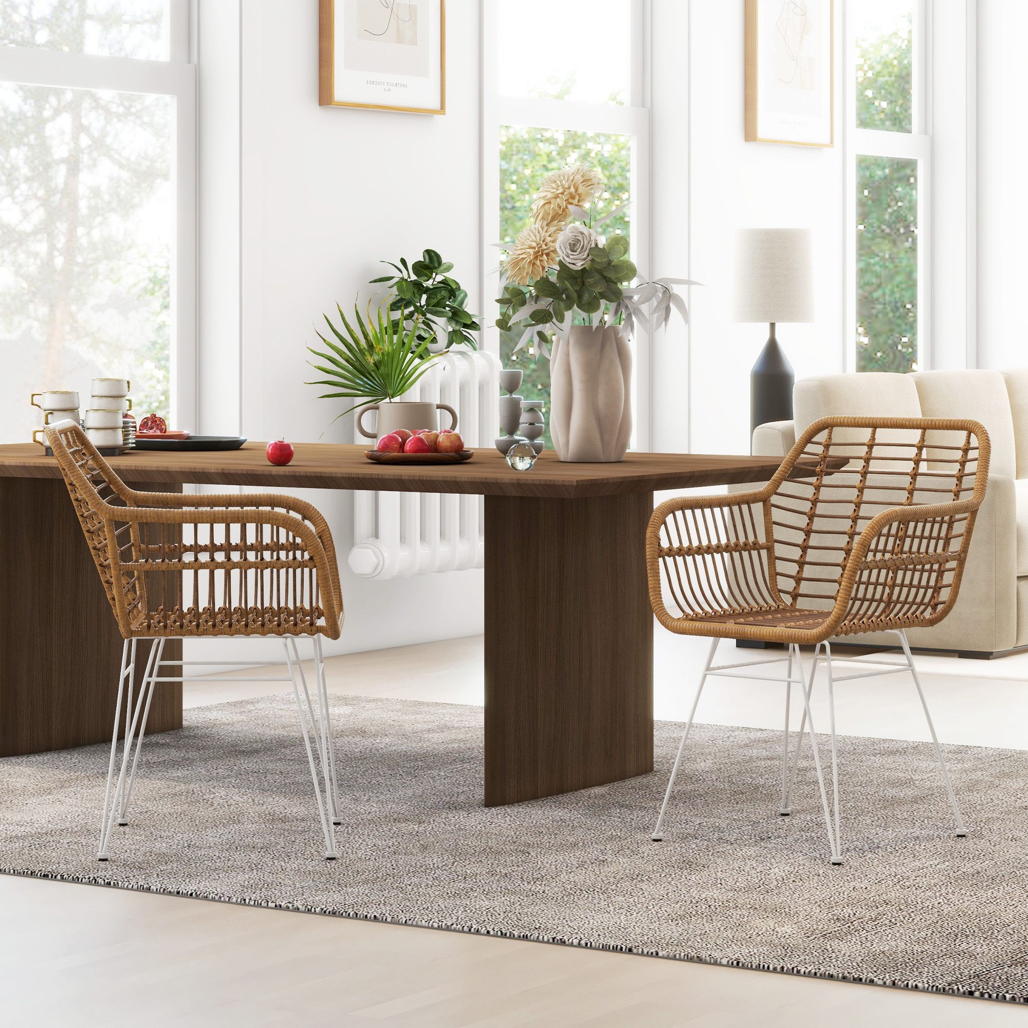 HOMCOM Esszimmerstuhl Küchenstuhl mit Rückenlehne, Kunstrattan-optik, Sessel (Wohnzimmerstühle, 2 St), für Wohnzimmer, Esszimmer, Braun