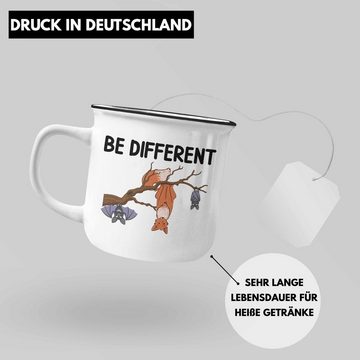 Trendation Thermotasse Trendation - Fuchs Fledermaus Emaille Tasse Geschenk Be Different Geschenkidee für Frauen