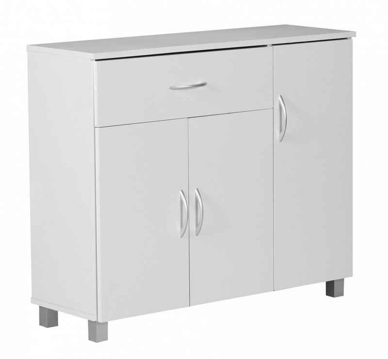 Wohnling Sideboard WL1.334 (SETE Weiß mit 1 Schublade & 3 Türen 90x75x30 cm), Design Kommode Anrichte Flur-Schrank mit Griffen