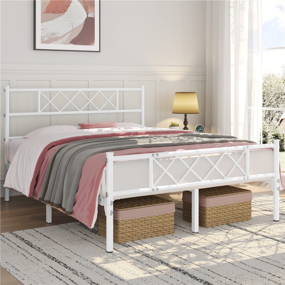 Yaheetech Bettgestell Metallbett mit Lattenrost, Bettrahmen mit Kopfteil, für Schlafzimmer, 90/140 cm (B)