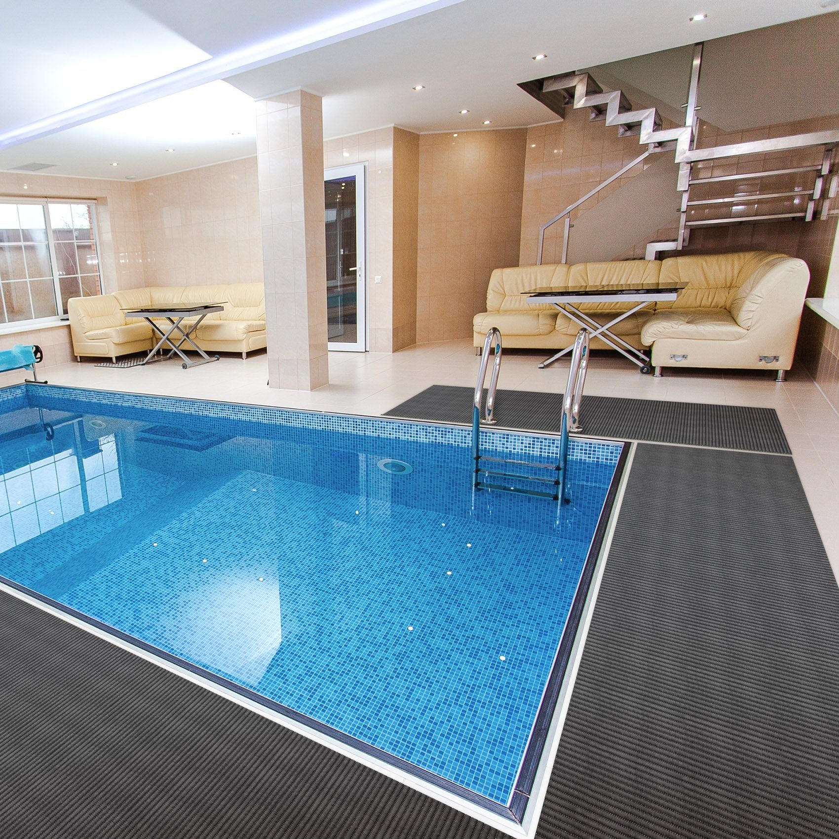 ANRO Schaum-Badematte Antirutschmatte Weichschaummatte Badezimmer Entspannung, Höhe 5 mm, strapazierfähig, Drainage Effekt, Rillen, wasserdurchlässig, rutschhemmend, pflegeleicht, Weich, Rutschfest, Rutschhemmend, Schnelltrockend, mit Drainagelöchern, Modern, Praktisch, PVC, Eckig, Geprägt