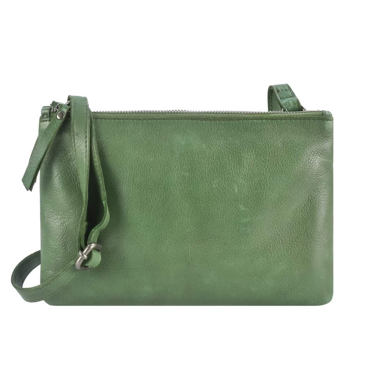 Greenburry Umhängetasche Soft Washed, Schultertasche 25x16cm mit 2 einzelnen Reißverschlussfächern emerald green