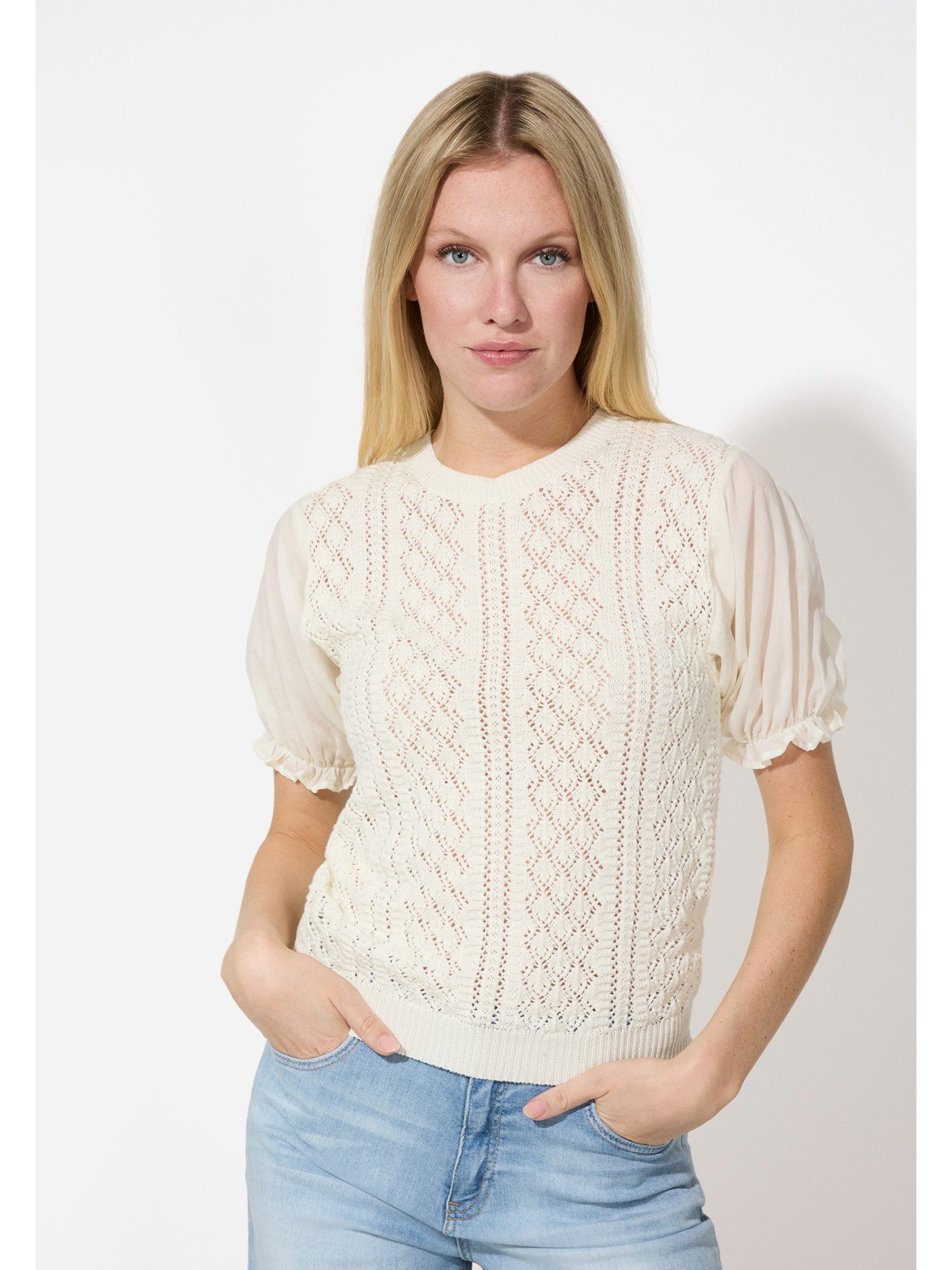 Rundhalspullover Ajourpullover