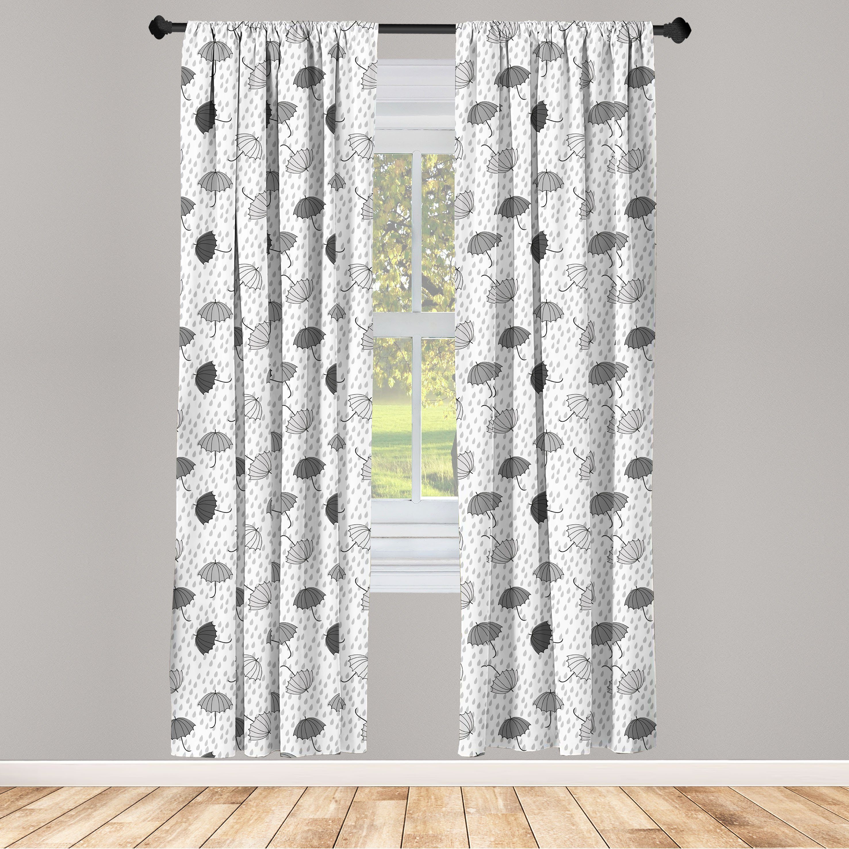 Gardine Vorhang für Wohnzimmer Schlafzimmer Graustufen- Dekor, Regenschirme Abstrakt Abakuhaus, Microfaser