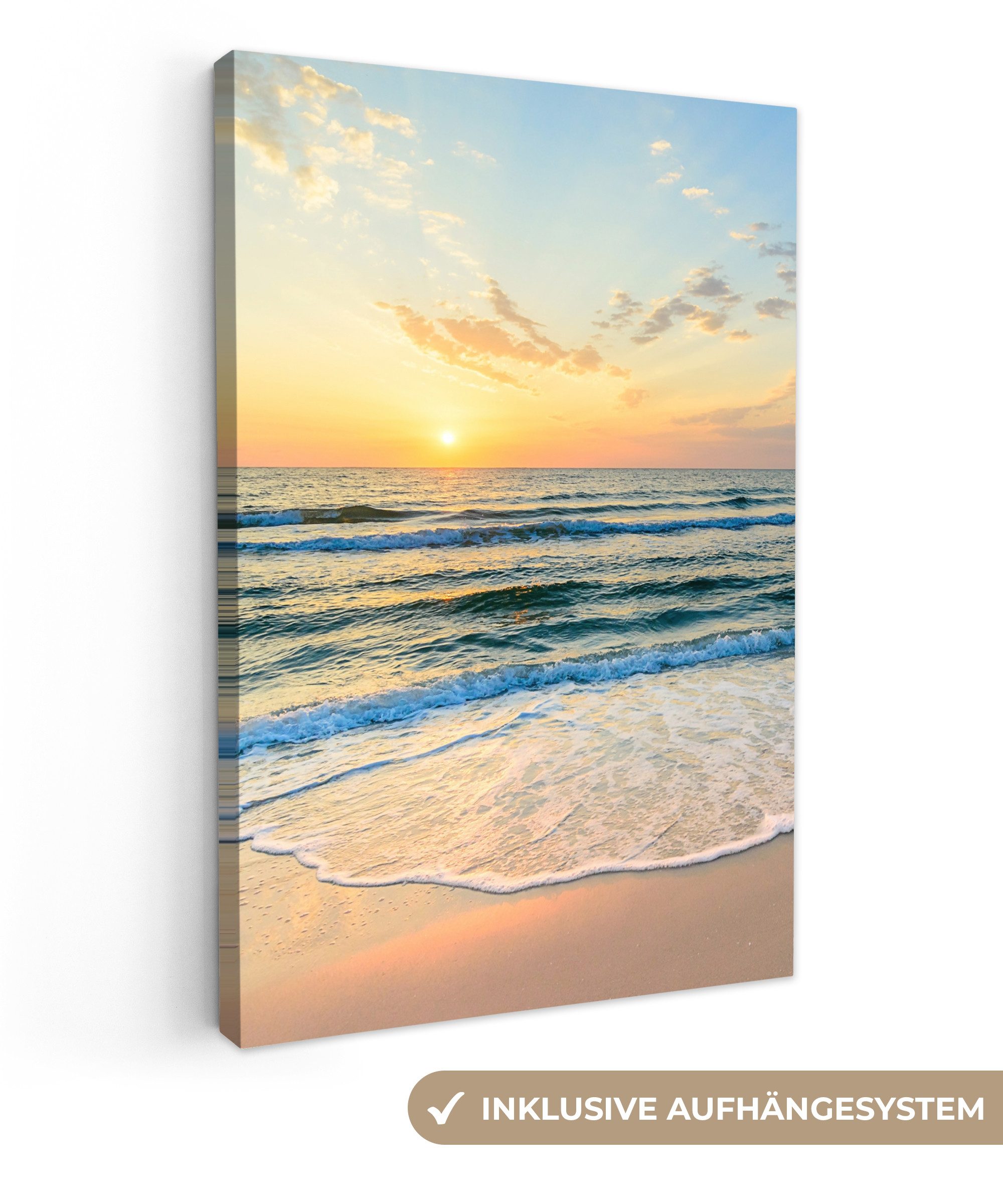 OneMillionCanvasses® Leinwandbild Strand - Meer - Sonnenuntergang - Golf, Fotodruck (1 St), Leinwand Canvas Wandbild, Wanddekoration 20x30 cm