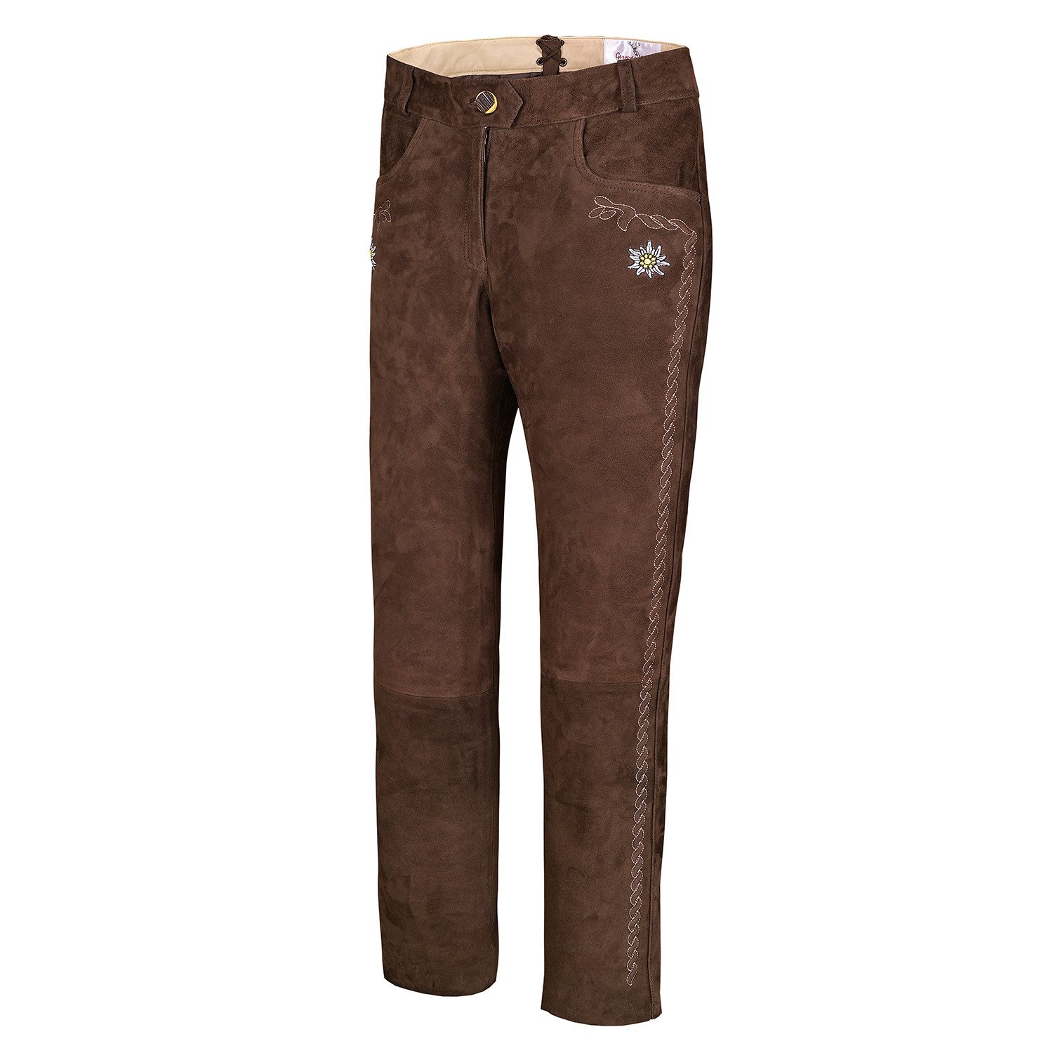 German Wear Trachtenlederhose GW1450 Lange Damen Trachten Lederhose Ziegenvelour