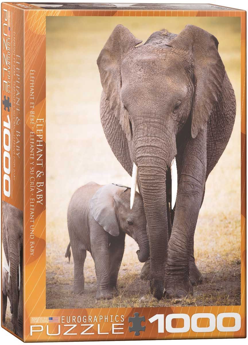 Puzzle 1000 Teile Puzzle - Puzzle - Elefantenmutter mit Baby, Puzzleteile