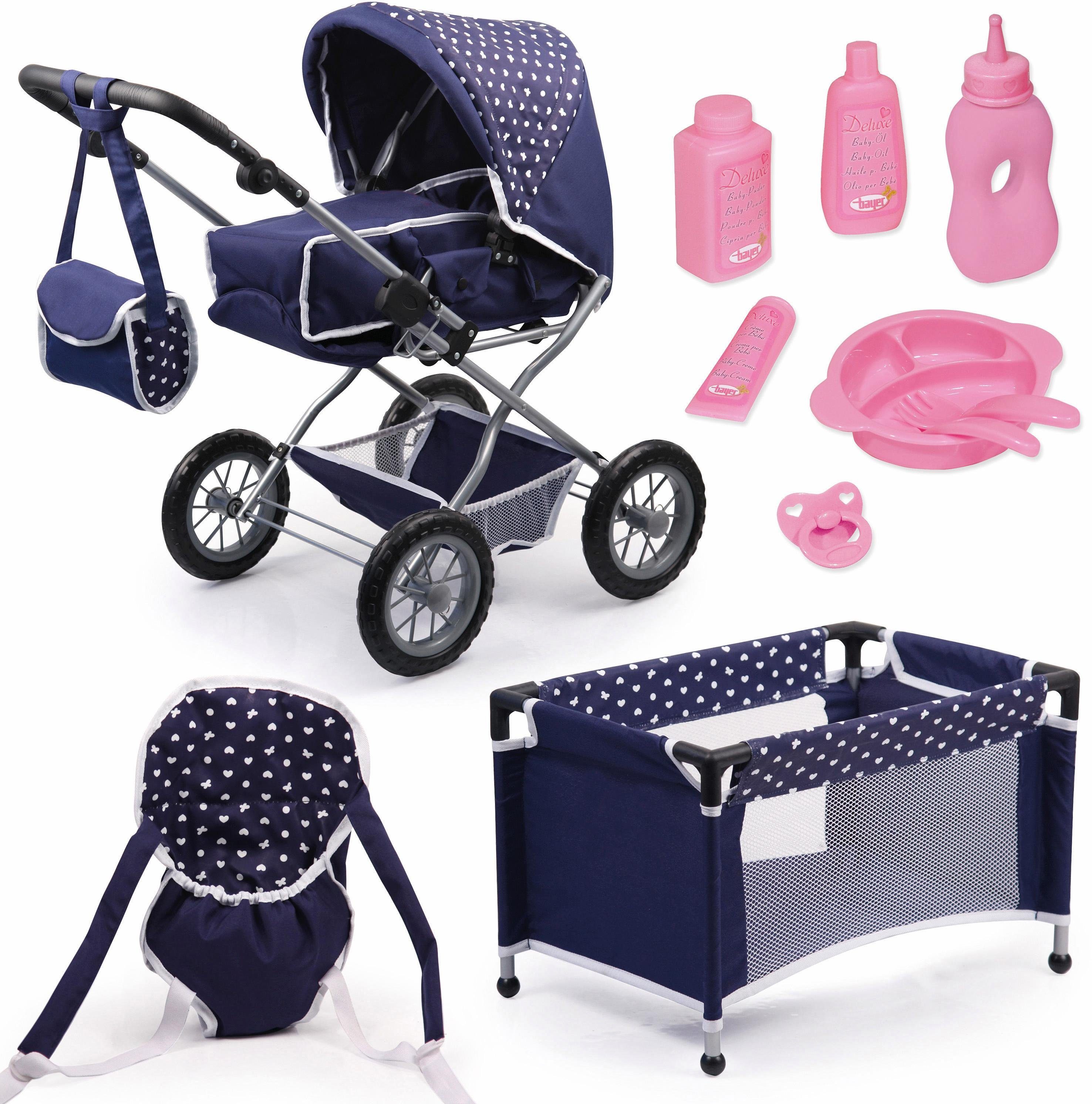 Image of Bayer Kombi-Puppenwagen »Grande, Blau/Weiß«, (Set), mit Puppenbett und Puppenzubehör
