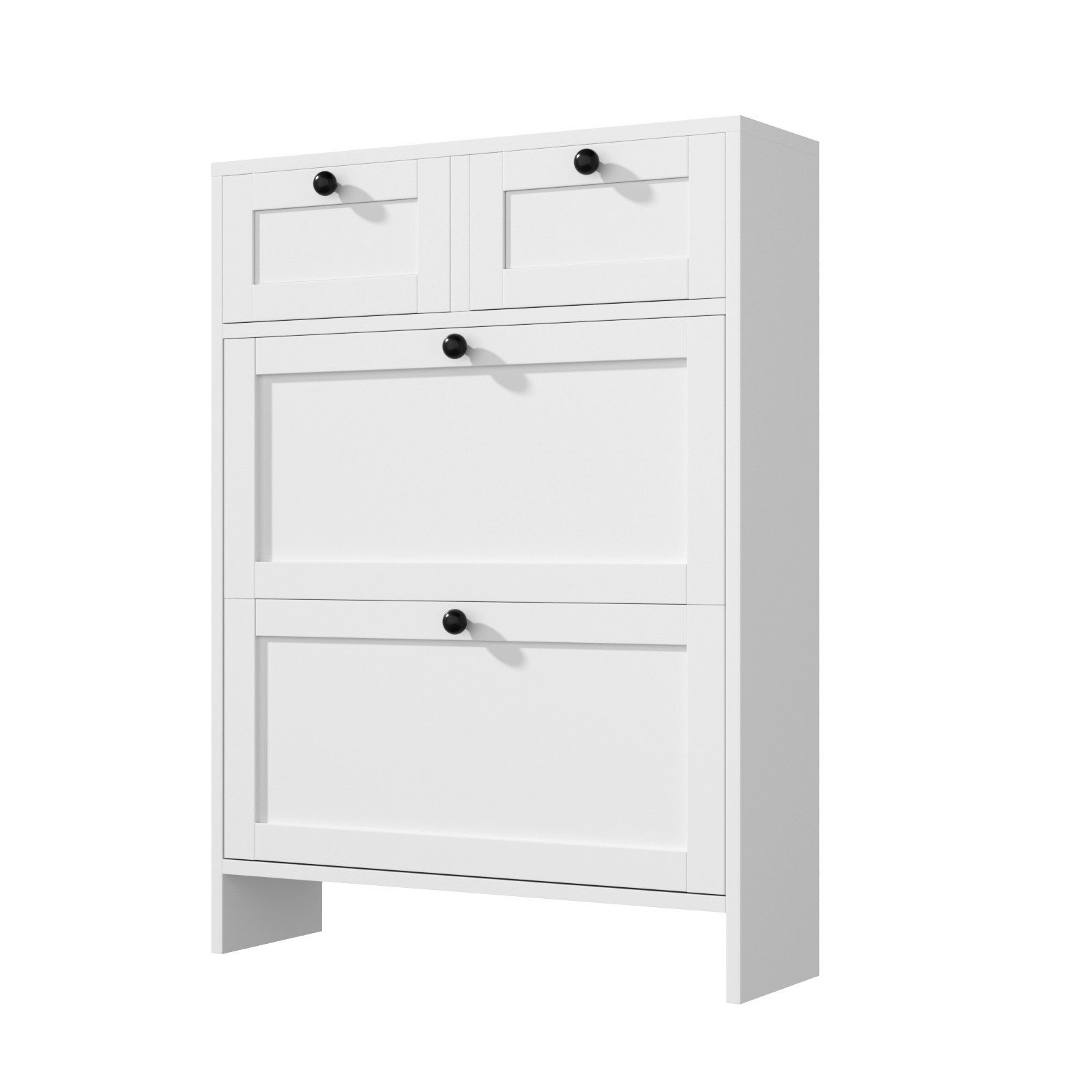 VOWNER Schuhschrank mit 2 Klappfächern, Schuhregal, 4 Fächern, verstellbar (1-St) Anti-Kipp, fürs Eingang/Flurarea, 80x24x110 cm, weiß