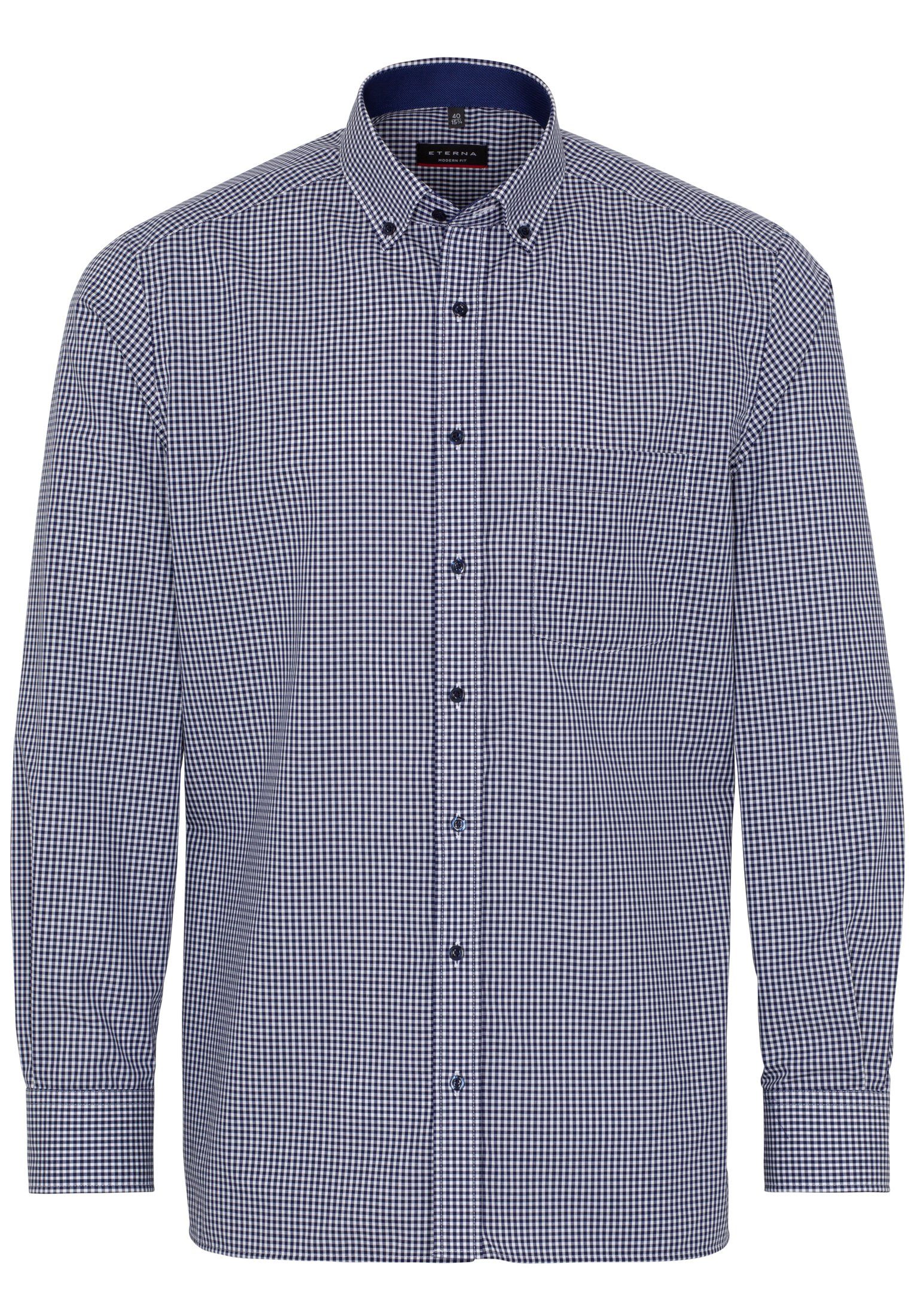 Eterna Langarmhemd Hemd Modern Fit mit Tasche kariert blau-weiß