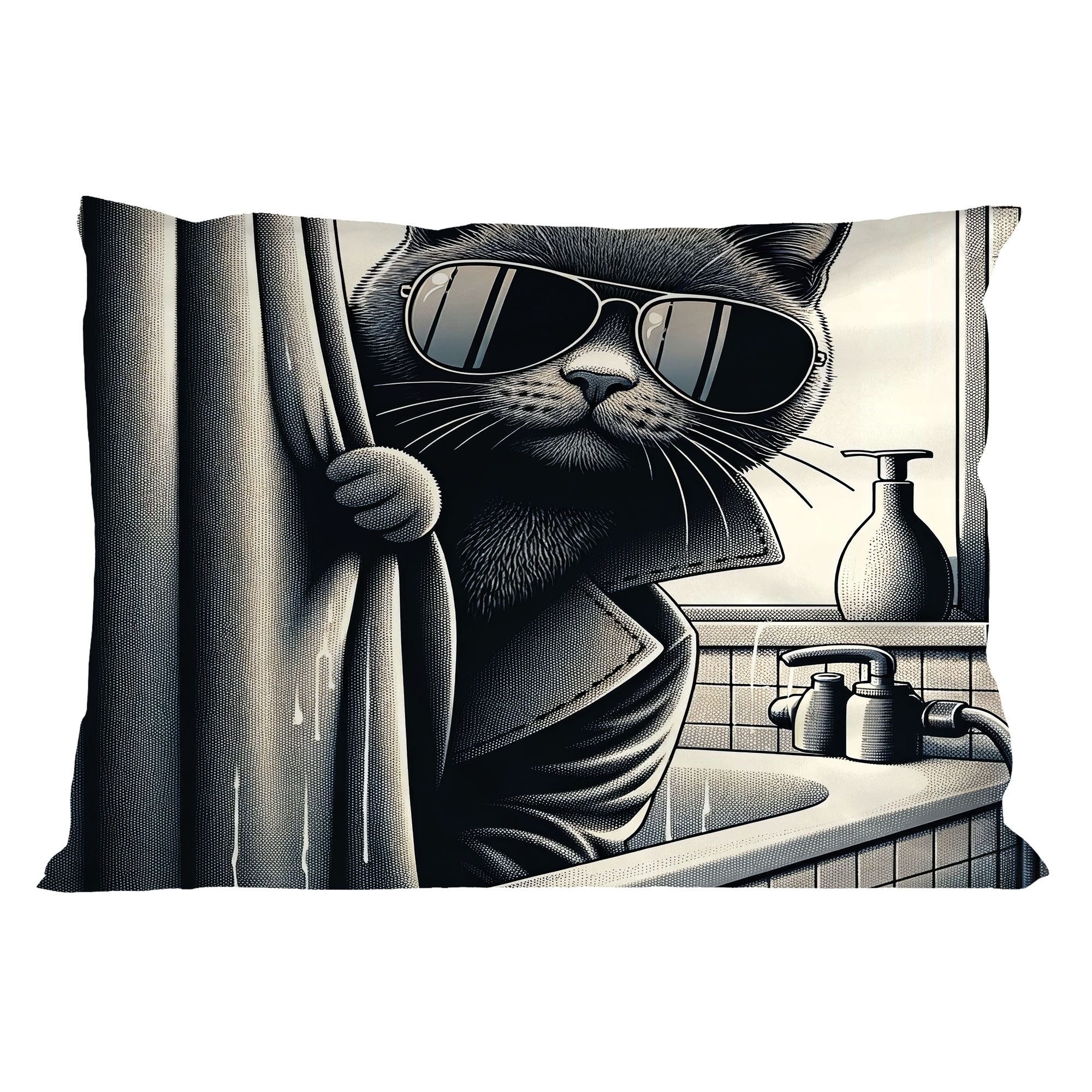 Abakuhaus Kissenbezüge Dekorativer Queen Size Gedruckter Kopfkissenbezug, (1 Stück), Katze Coole Detektiv Kitty Monochrom