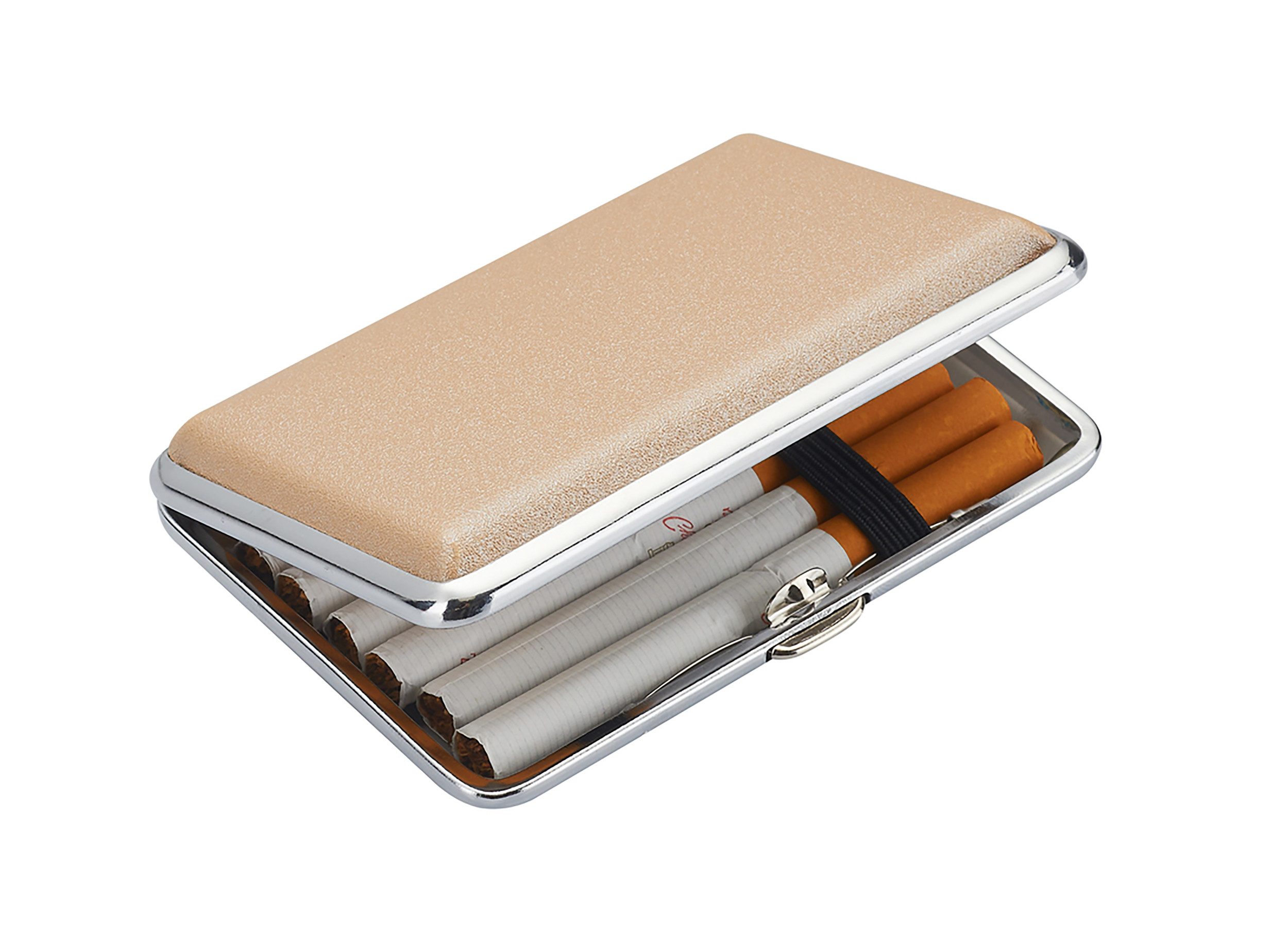 CHAMP Tabakbeutel ZIGARETTENETUI "SHINY" mit Glitzer für 12 Zigaretten 78 (Creme), Metall Leder Optik Zigarettenbox Zigarettendose Box Dose Etui Case