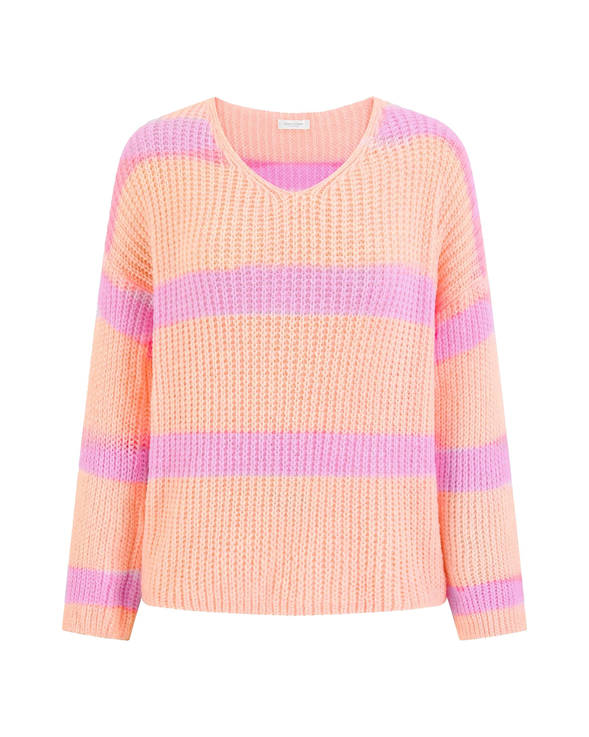 SASSYCLASSY Strickpullover Pullover mit Streifen und V-Ausschnitt für Damen günstig online kaufen