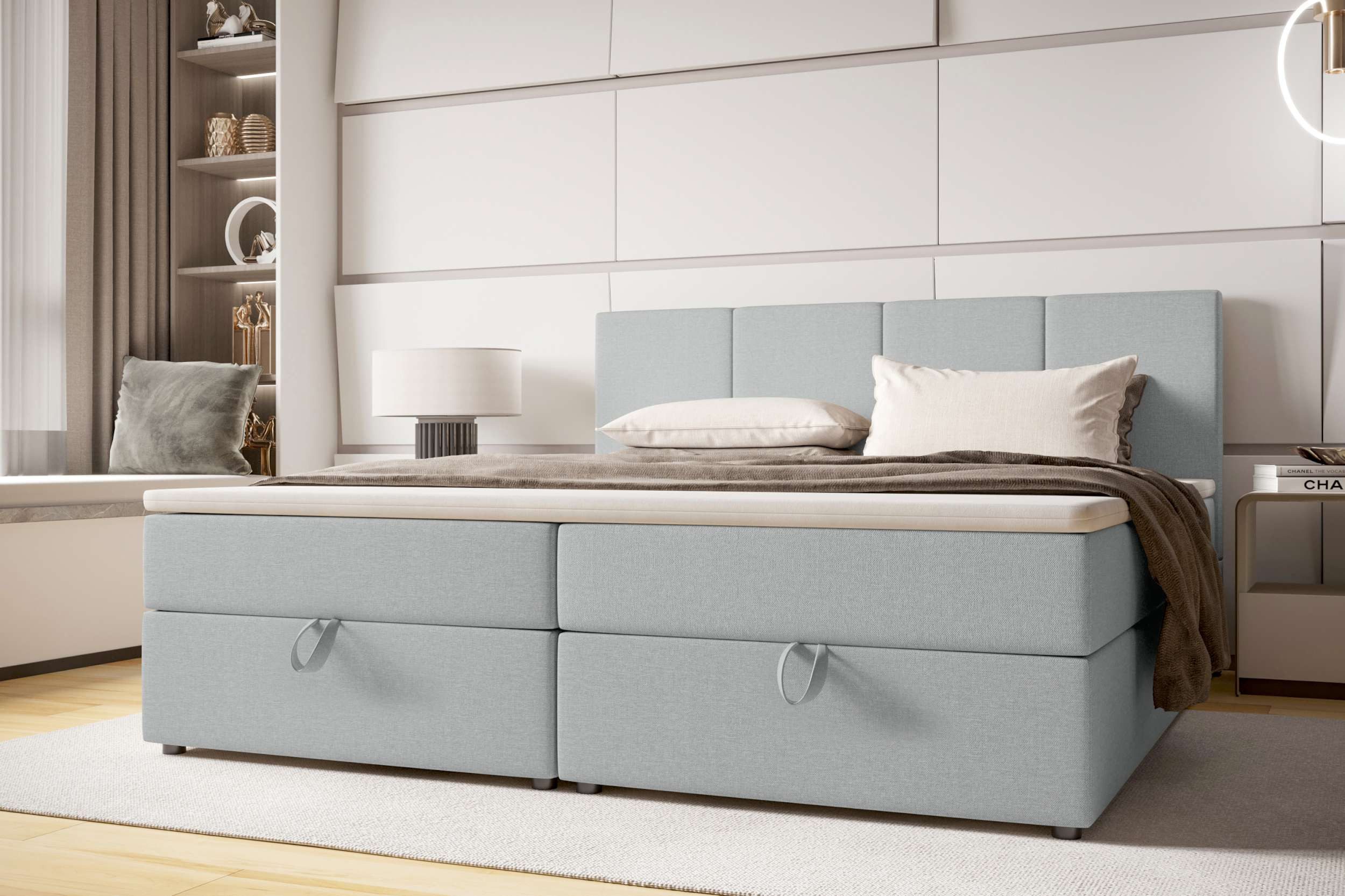 99rooms Boxspringbett Alvaro (Schlafzimmerbett, Bett), 140/160/180x 200 cm, mit Topper, Bonellfederkern, Kopfteil gepolstert