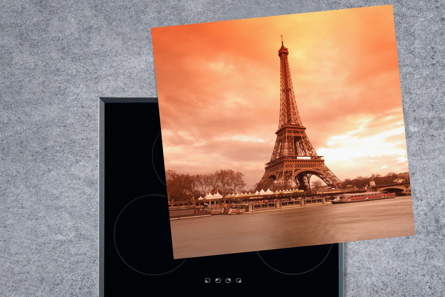 MuchoWow Herdblende-/Abdeckplatte Eiffelturm - tlg), cm, Arbeitsplatte (1 Ceranfeldabdeckung, küche Vinyl, Himmel, für - 78x78 Paris