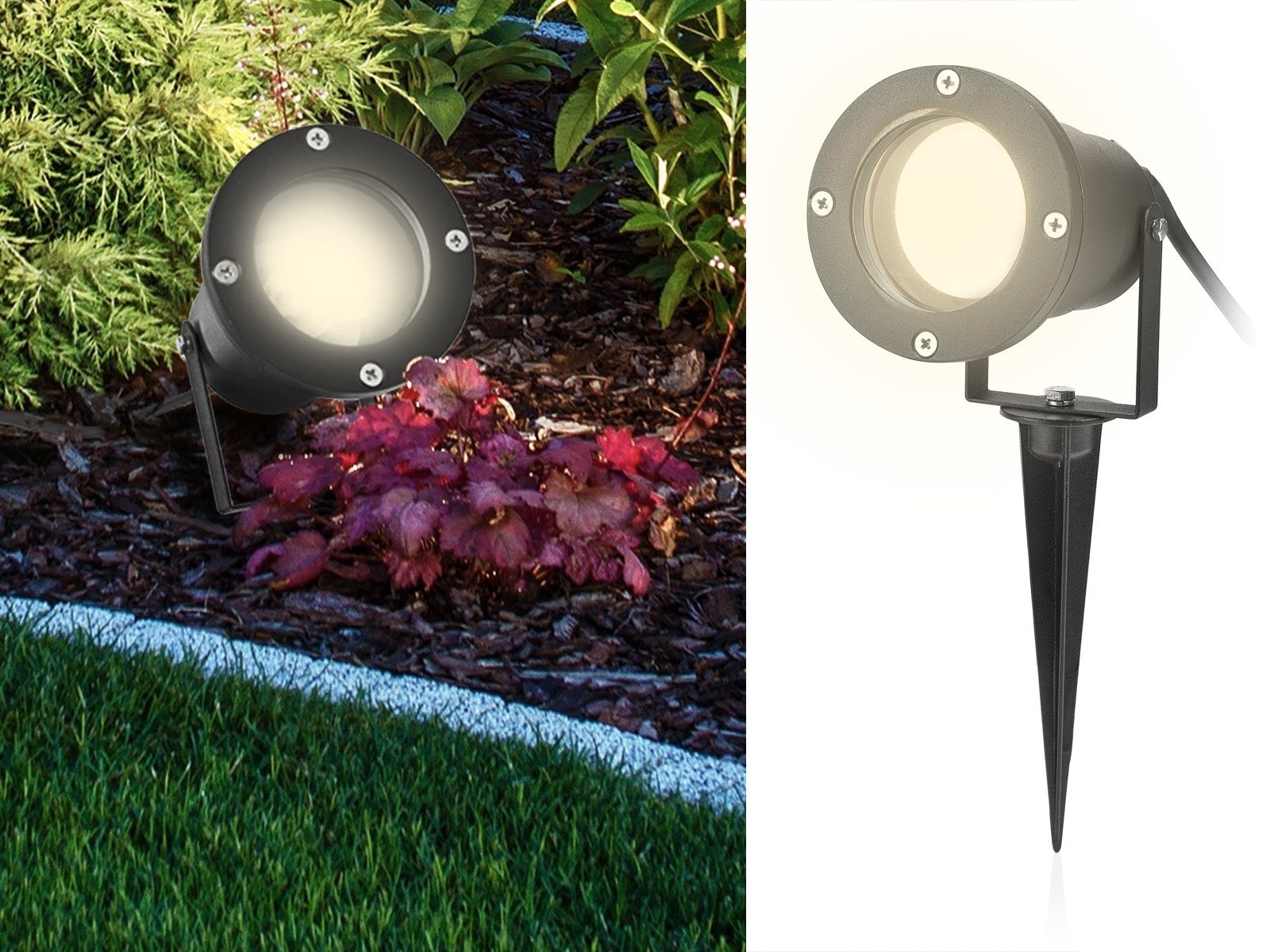 meineWunschleuchte LED Gartenstrahler, LED wechselbar, Warmweiß, Außen-Strahler, Garten beleuchten, Wegbeleuchtung Schwarz mit Erdspieß