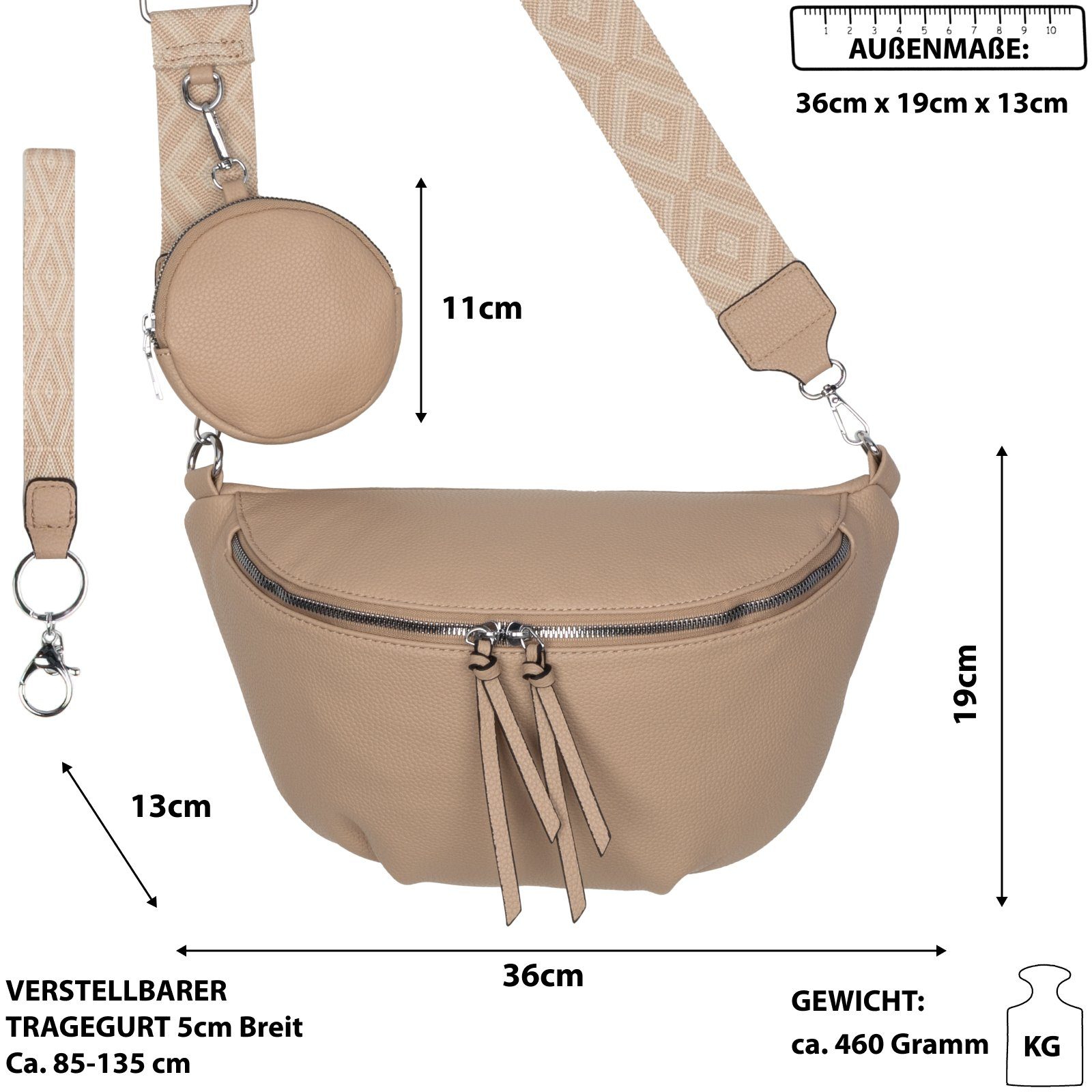 EAAKIE Gürteltasche Bauchtasche Umhängetasche CrossOver, als Schultertasche, Kunstleder Umhängetasche Italy-D, Crossbody-Bag tragbar Hüfttasche SOIL