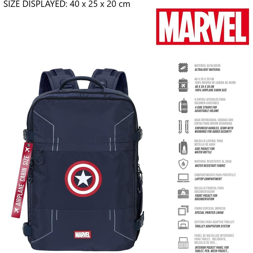 Karactermania Reiserucksack Marvel Captain America Handgepäck Rucksack Freizeitrucksack, 2 verschiedene Handgepäcksgrößen