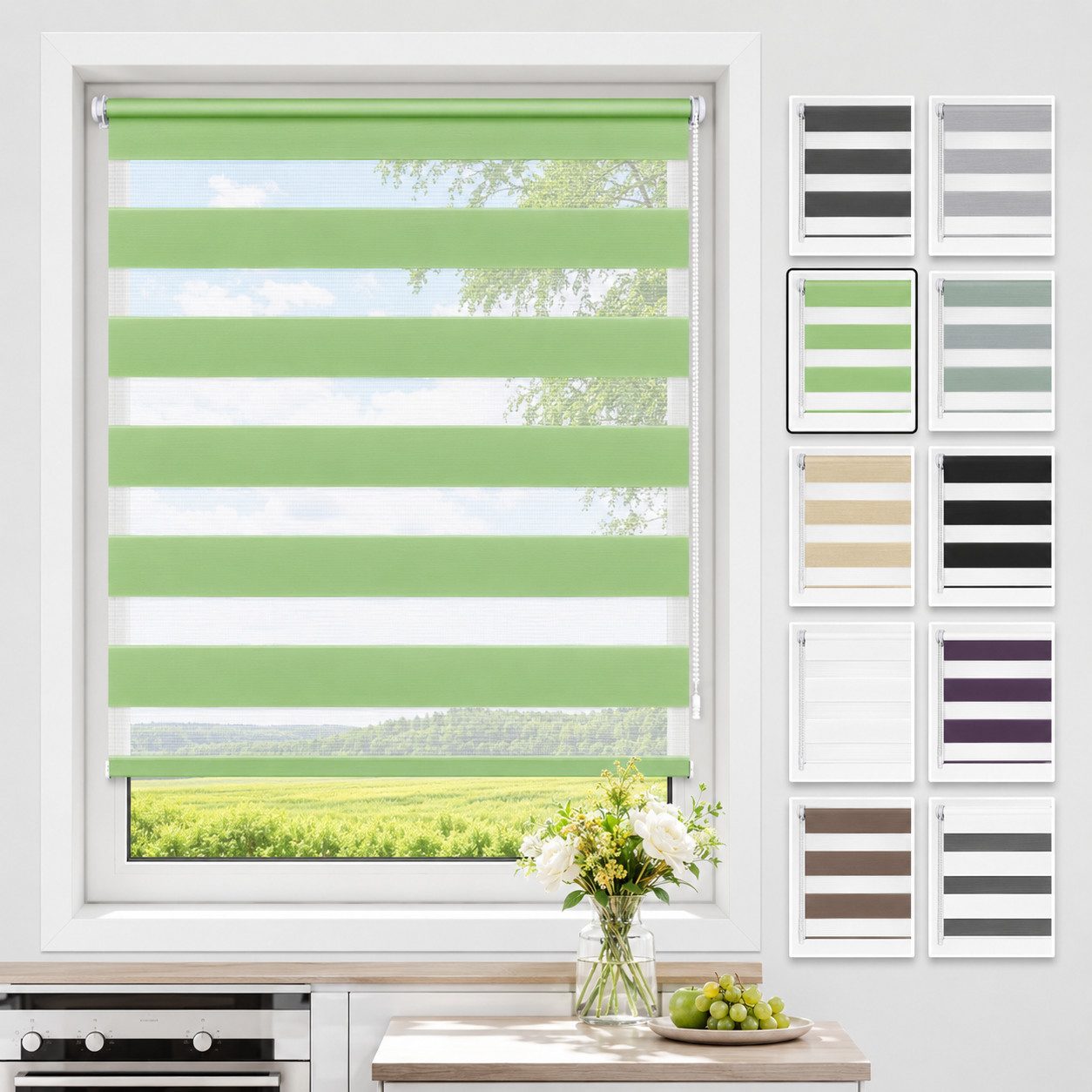 Doppelrollo ohne Bohren 130cm/150cm/230cm, OUBO, freihängend, Klemmfix, rollo für Fenster und Tür mit Klemmträger Lichtschutz und Sichtschutz