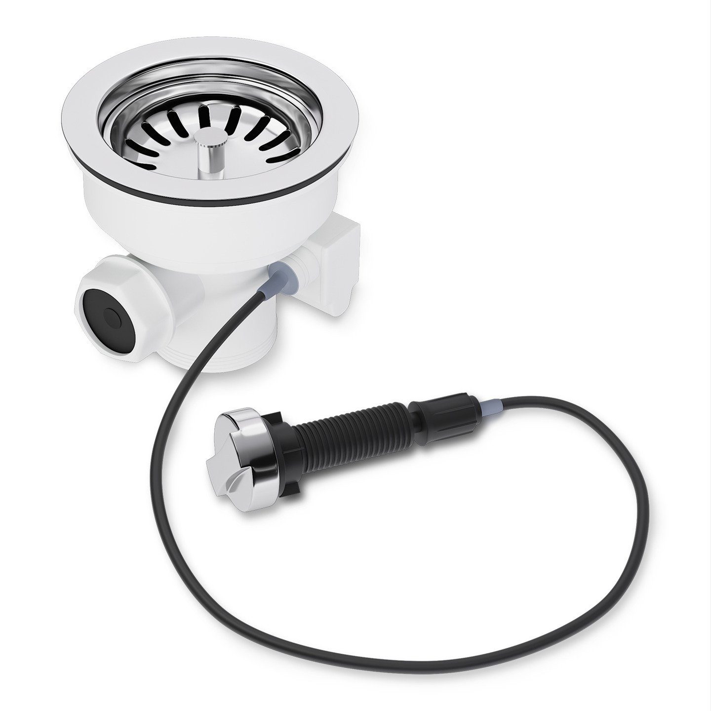 AQUADE Siebventil Ø114mm (3 1/2 Zoll) Bowdenzug Drehbetätigung 1 Zoll, 1-tlg., mit Anschluss Überlauf